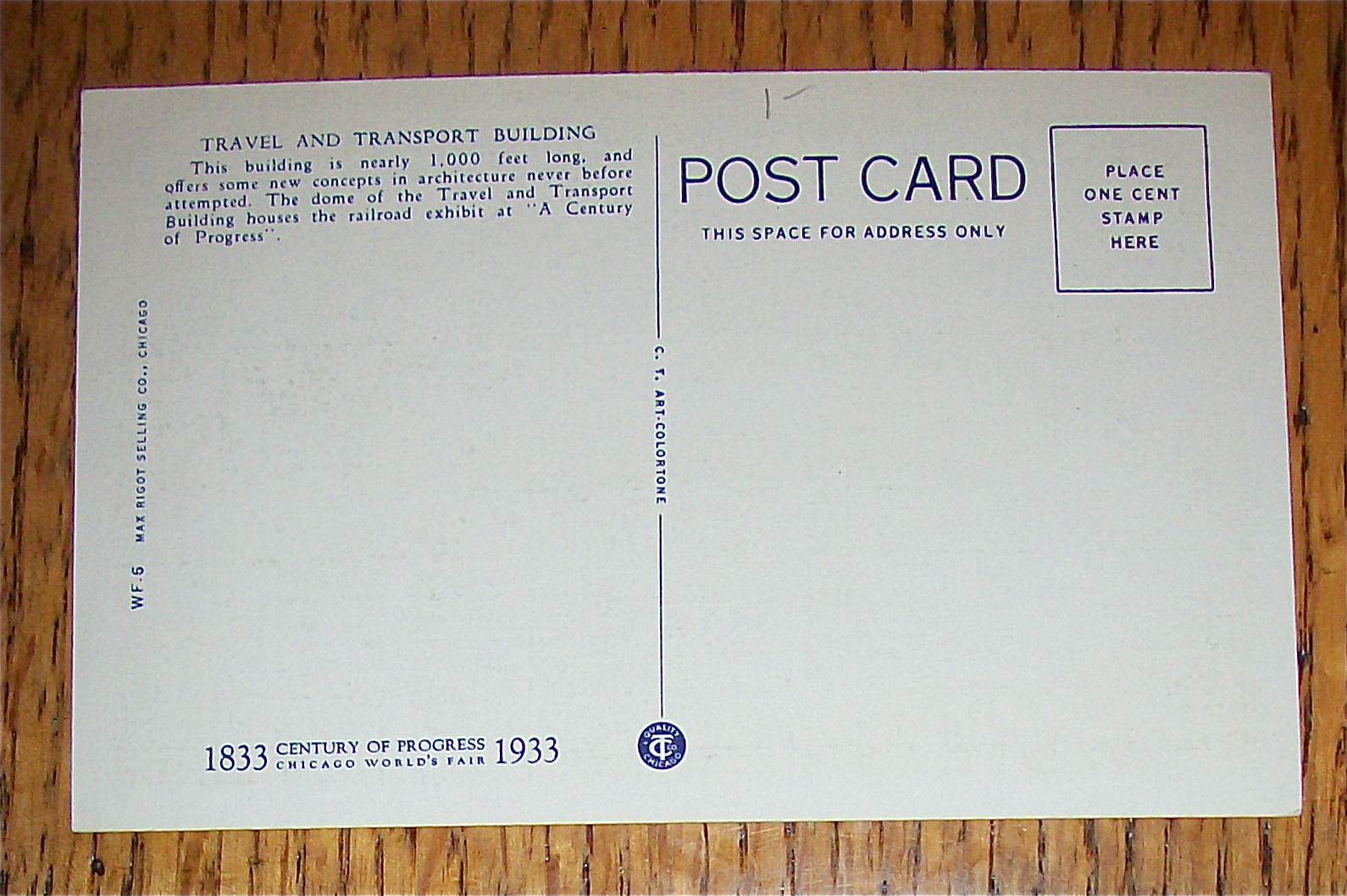 Travel Building Postcard (1933 Century Of Progress)