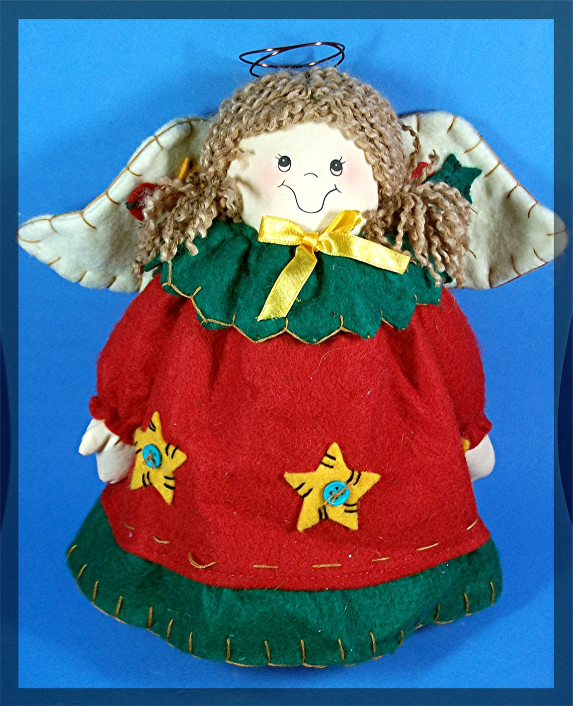 Christmas Angel, felt, yarn, pellet filled