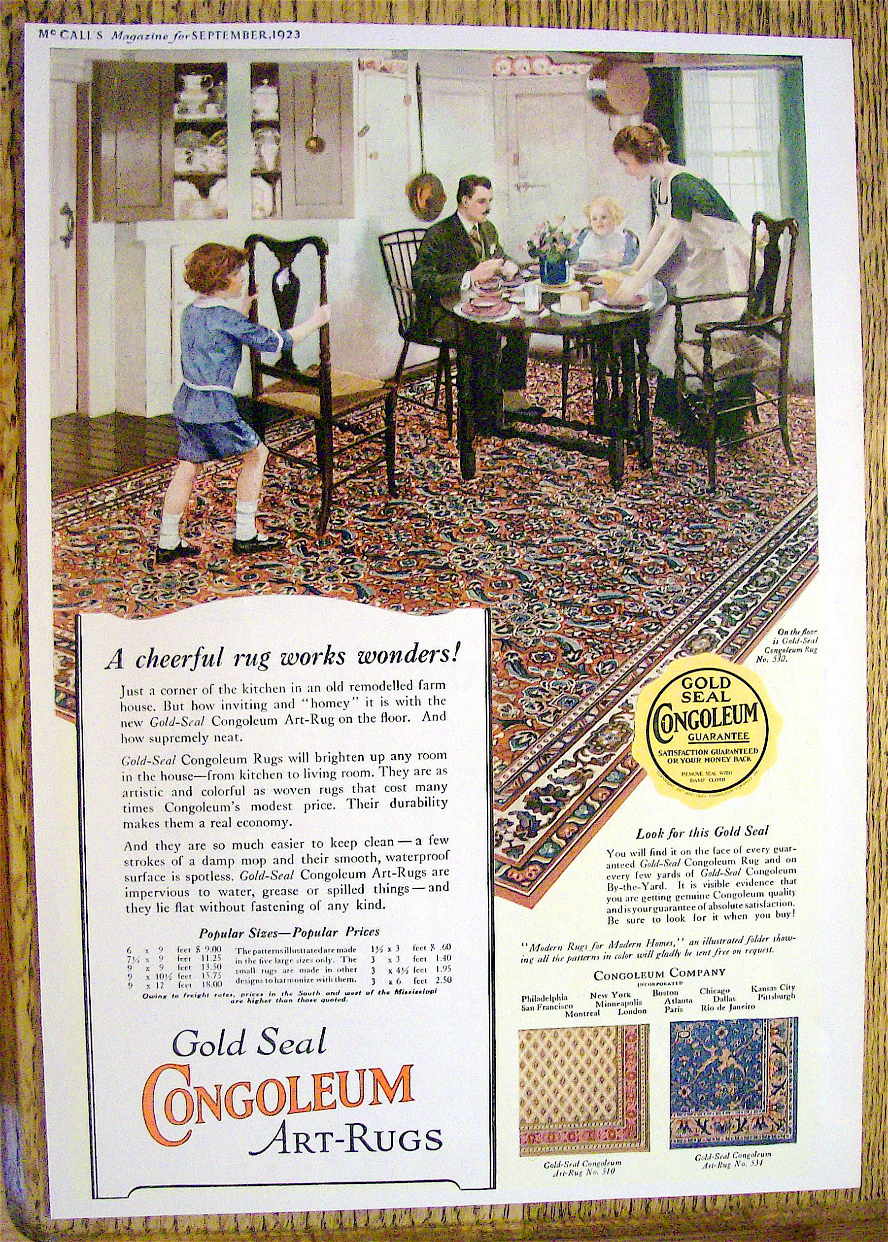 1923 Congoleum Art Rugs with Family Eating Dinner