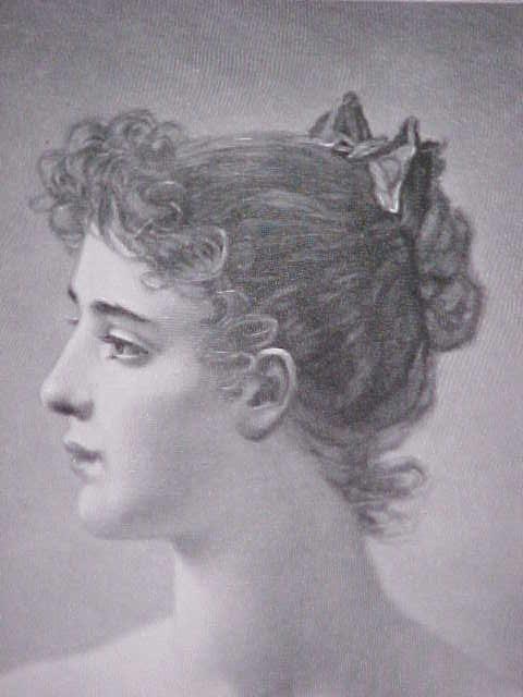 Lady with Flowers 1880's Germany Engraving Ornate Frame