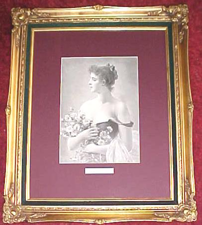 Lady with Flowers 1880's Germany Engraving Ornate Frame