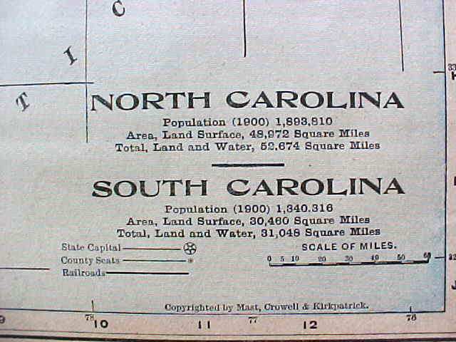 Antique Map Georgia North & South Carolina 1901