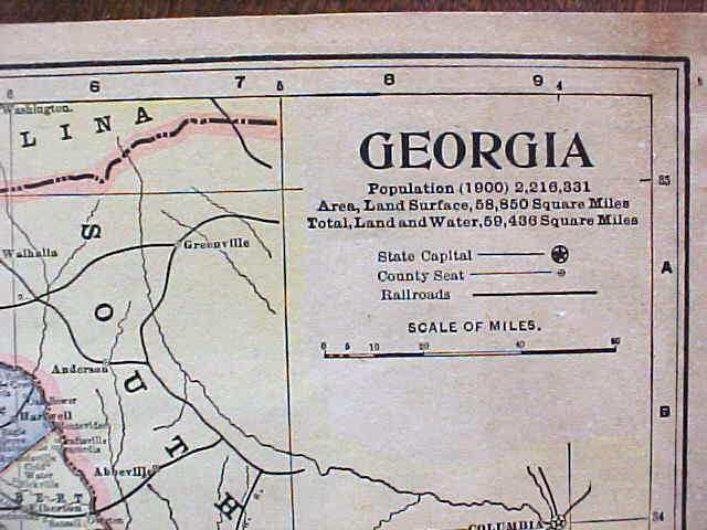 Antique Map Georgia North & South Carolina 1901