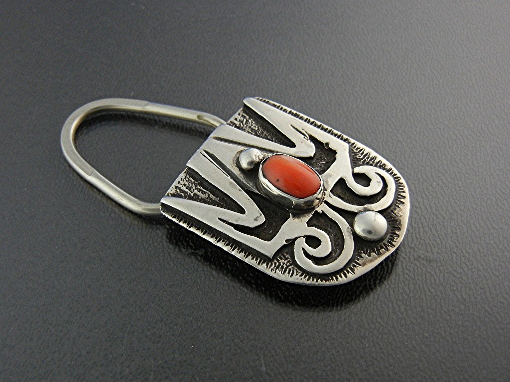 Navajo Coral Sterling Silver Key Ring