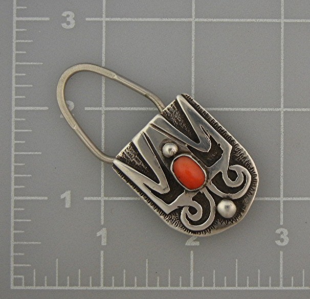 Navajo Coral Sterling Silver  Key Ring