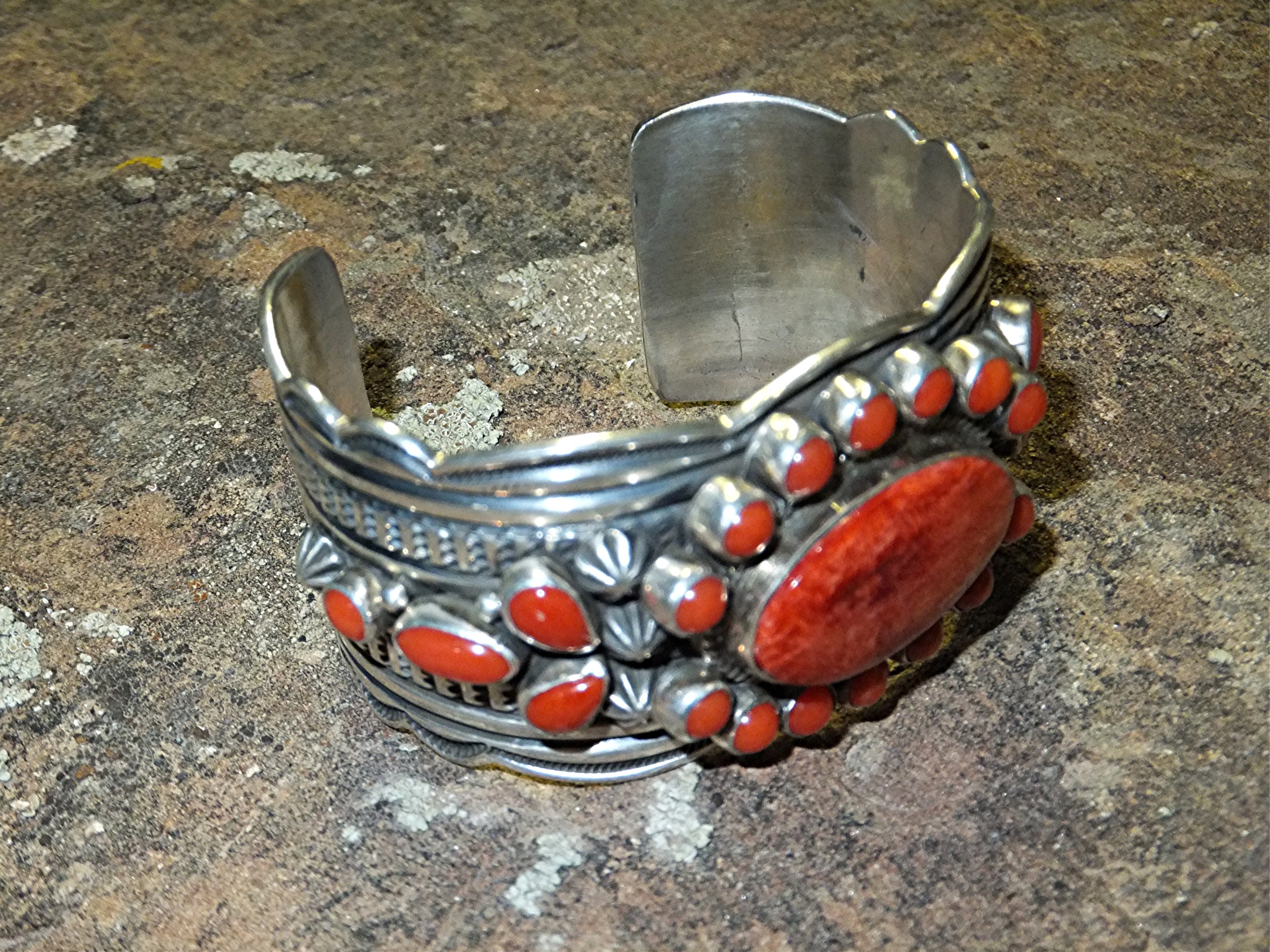 Navajo Coral Spiny Oyster Sterling Silver A. CADMAN