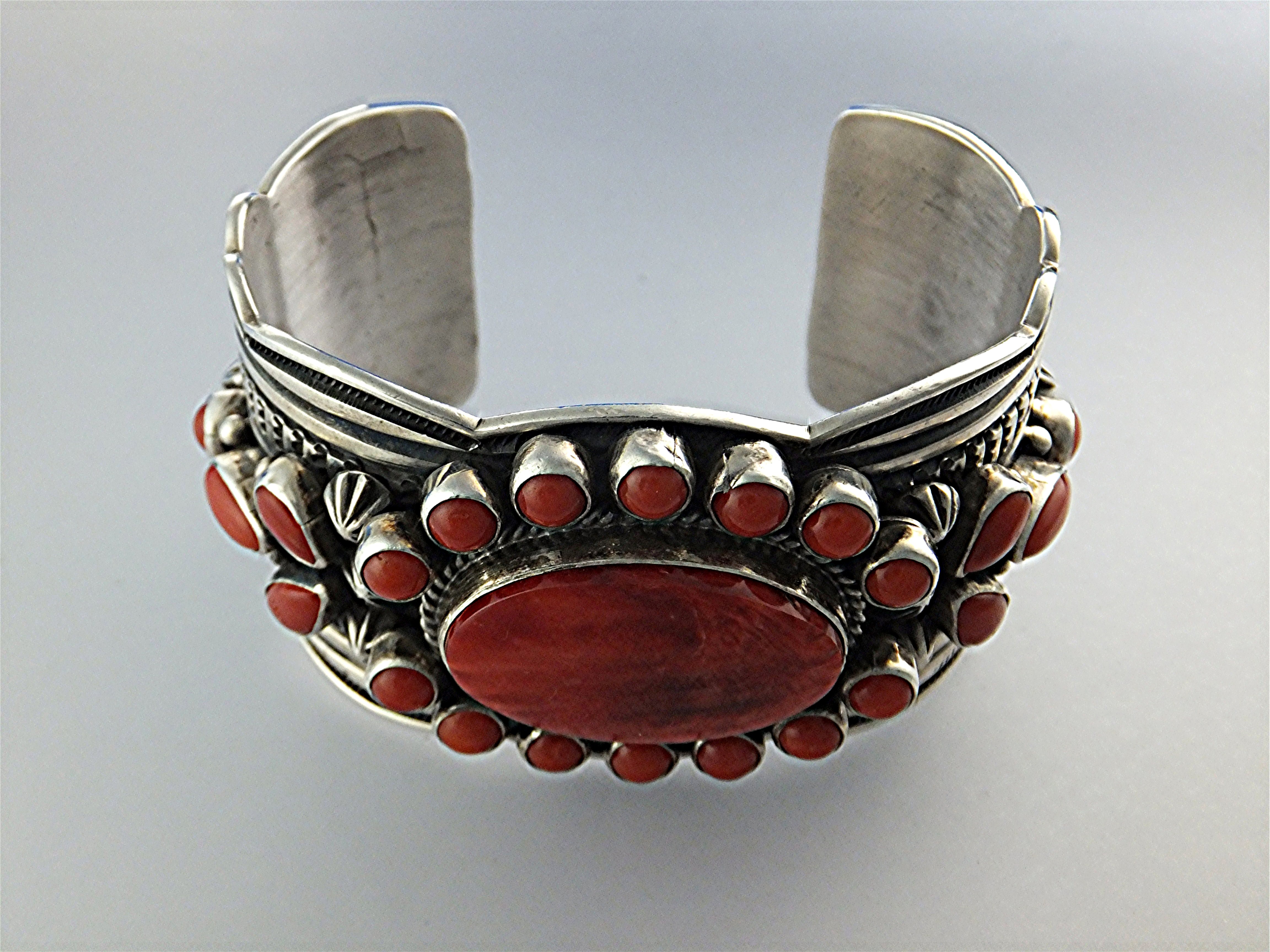Navajo Coral Spiny Oyster Sterling Silver A. CADMAN