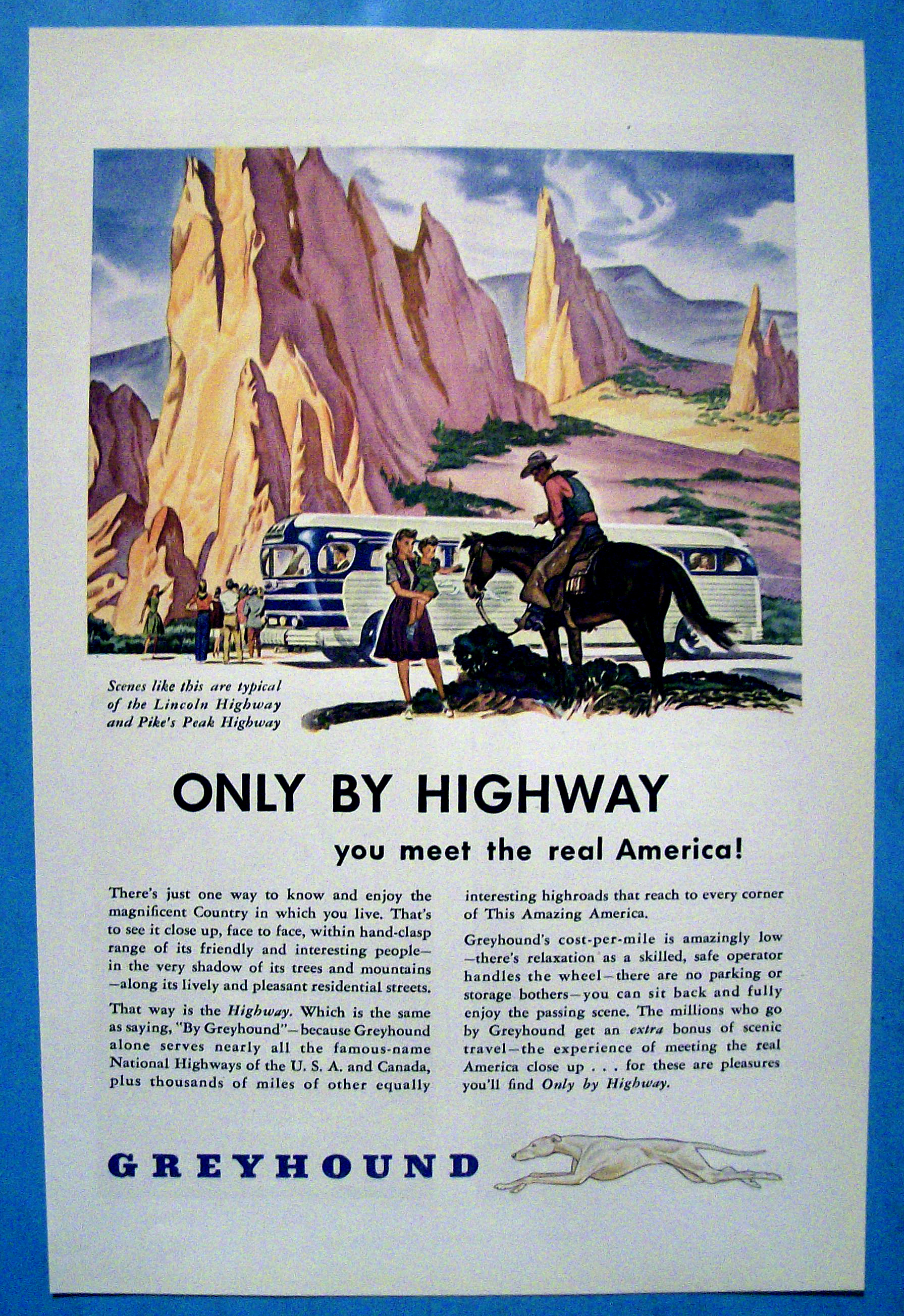 1946 Greyhound with Woman & Child Talking To Man