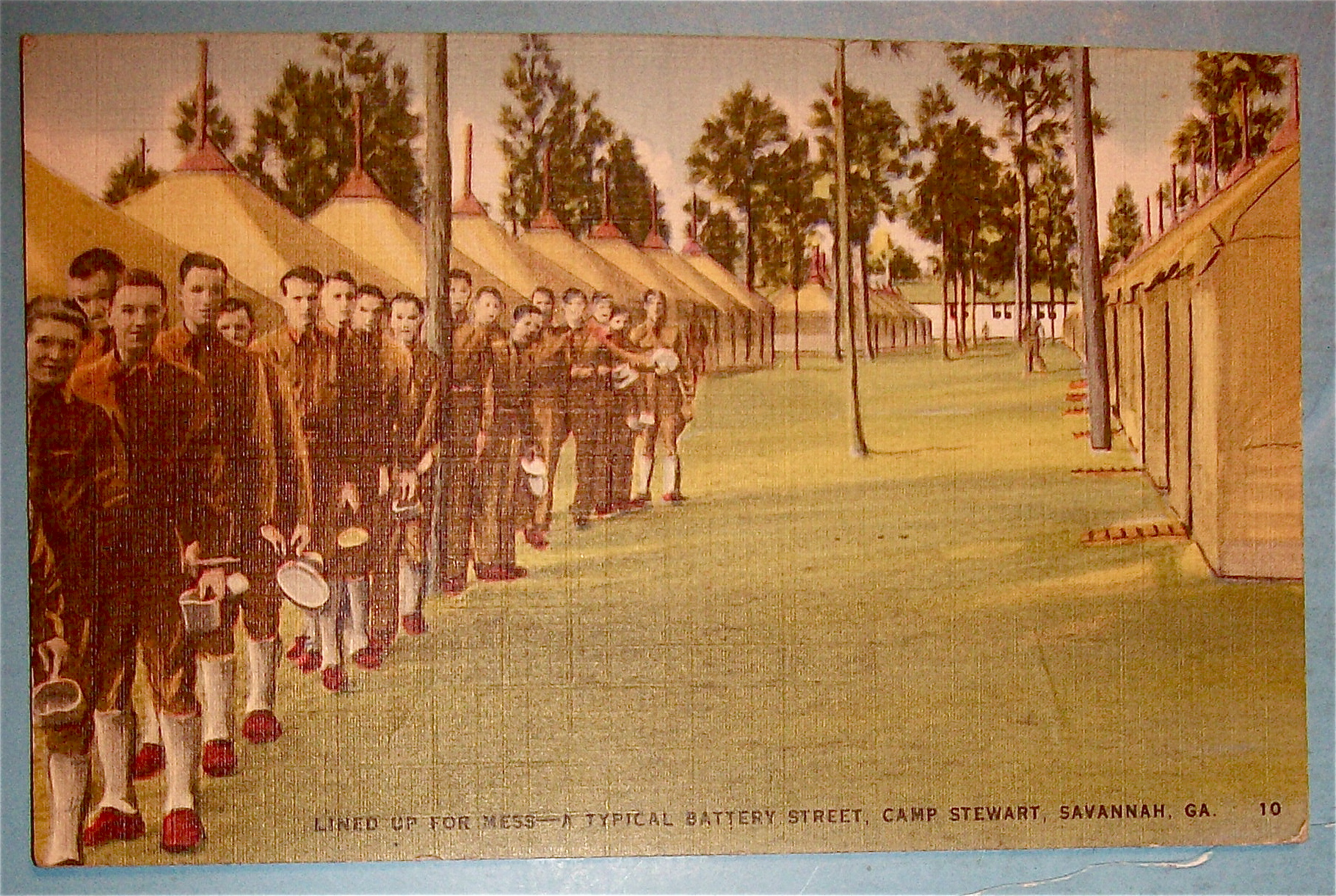 Lined Up For Mess Postcard (Camp Stewart)
