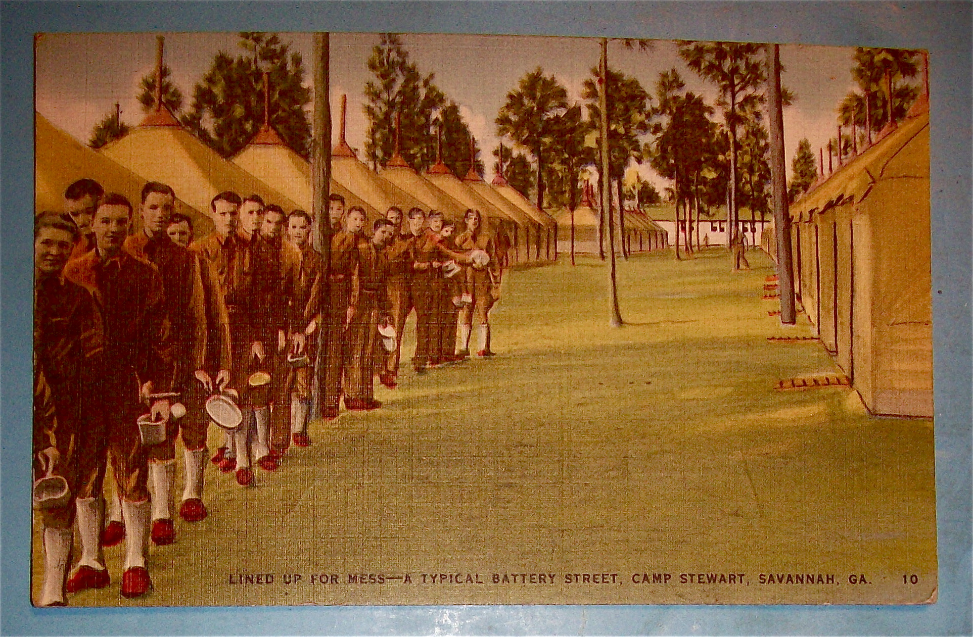 Lined Up For Mess Postcard (Camp Stewart)