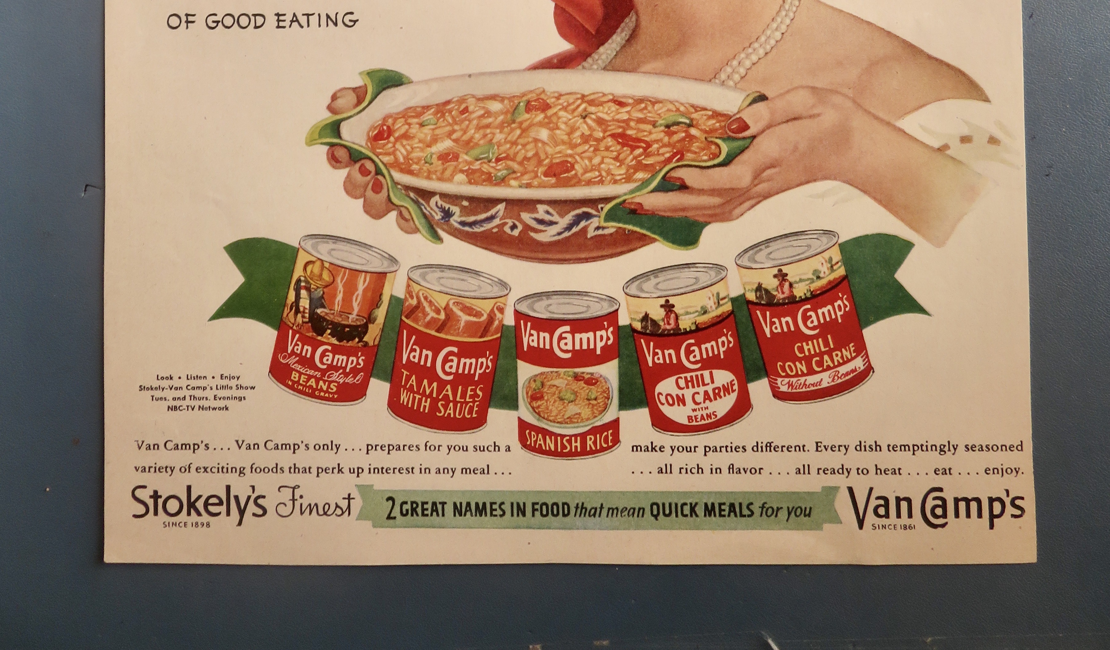1951 Van Camp's Mexican Style Foods with Woman Smiling