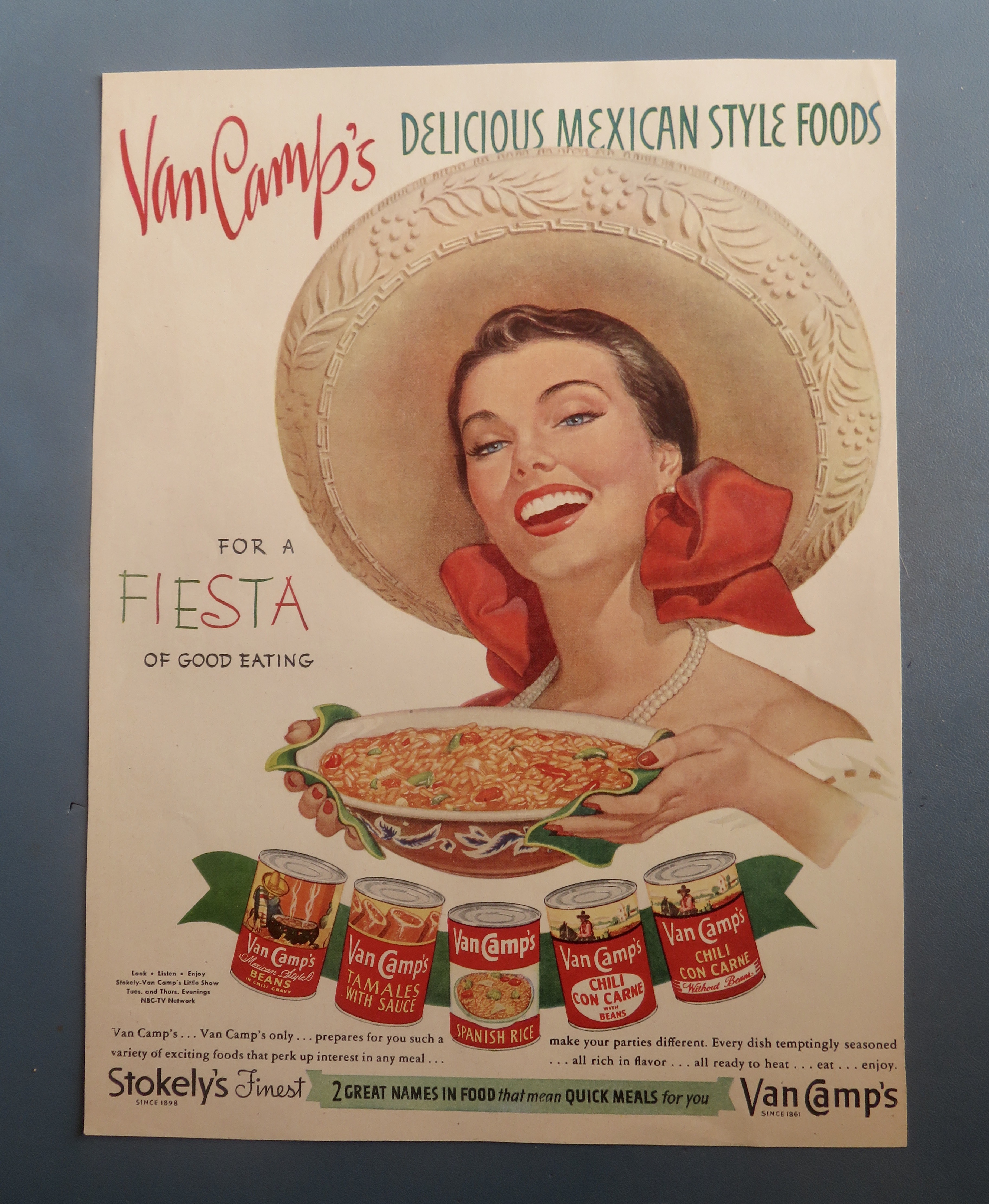 1951 Van Camp's Mexican Style Foods with Woman Smiling