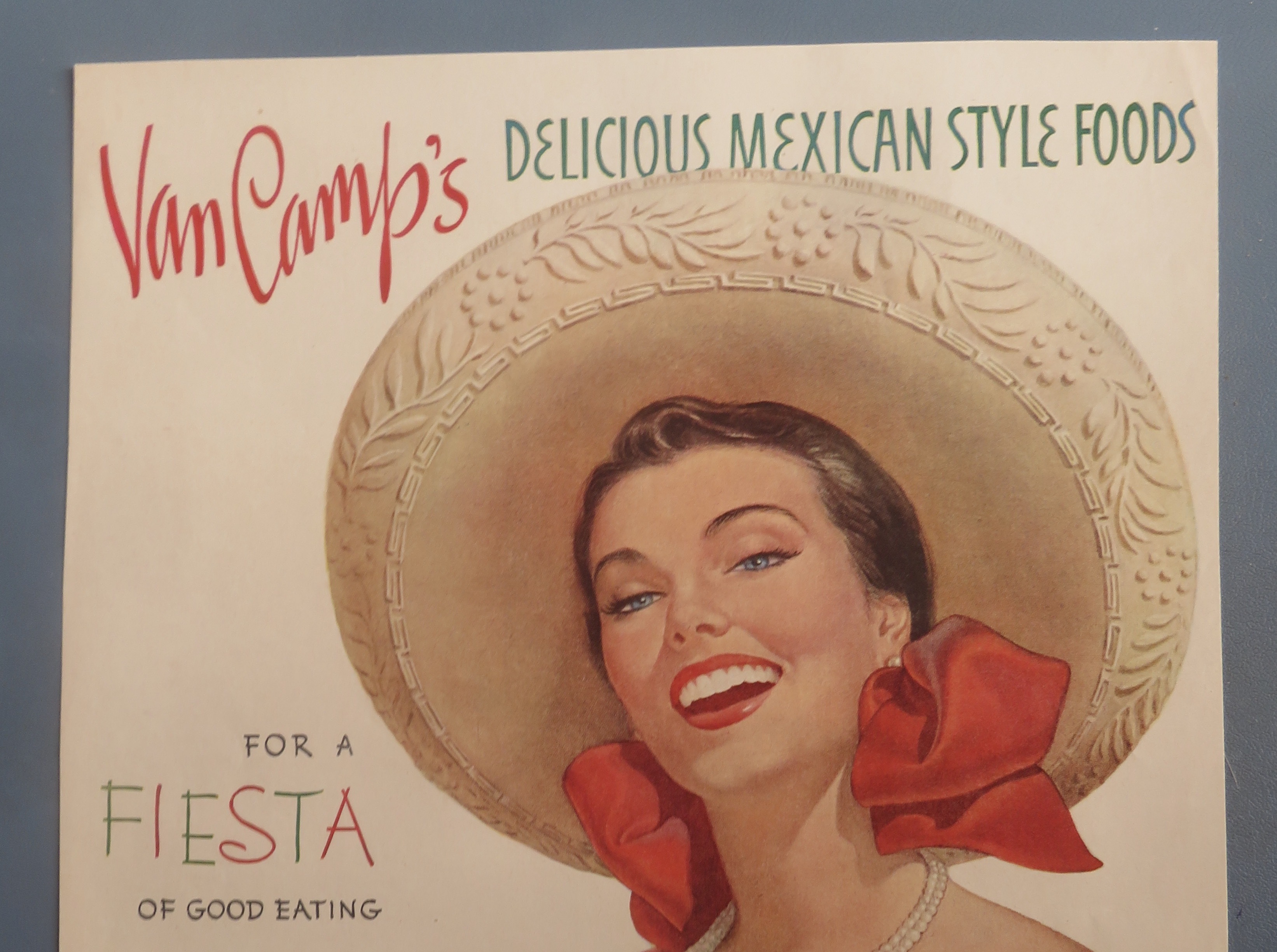 1951 Van Camp's Mexican Style Foods with Woman Smiling