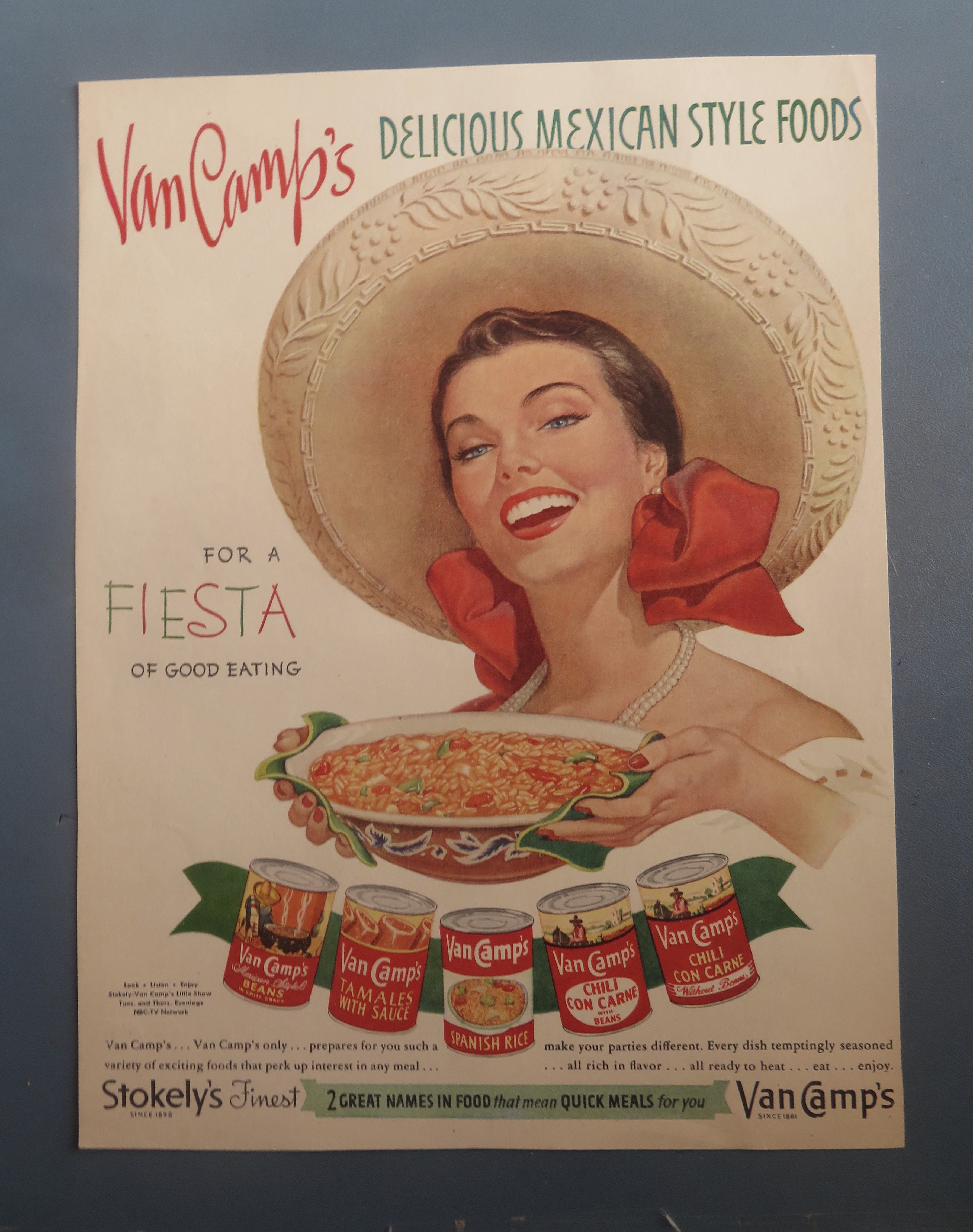 1951 Van Camp's Mexican Style Foods with Woman Smiling