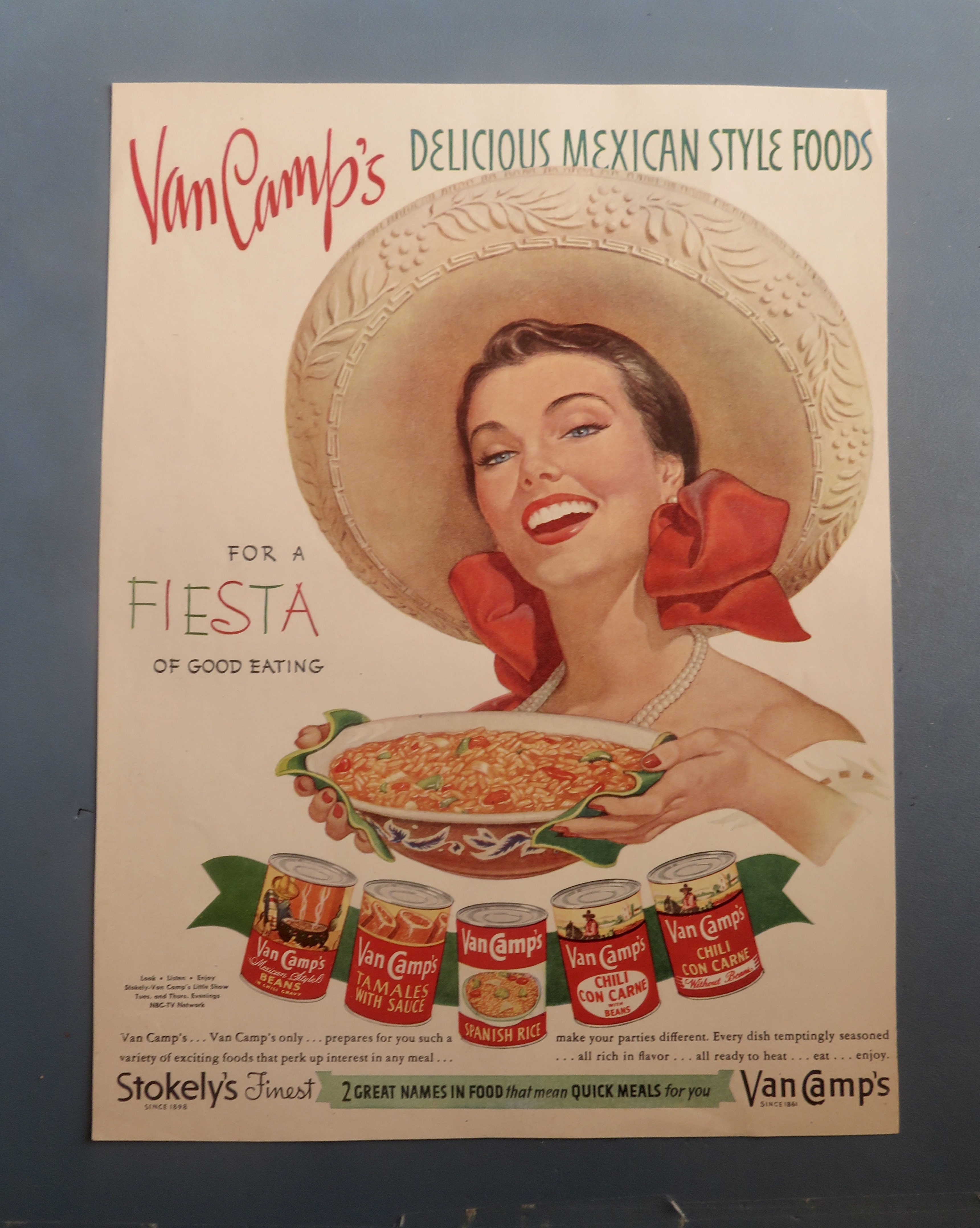 1951 Van Camp's Mexican Style Foods with Woman Smiling