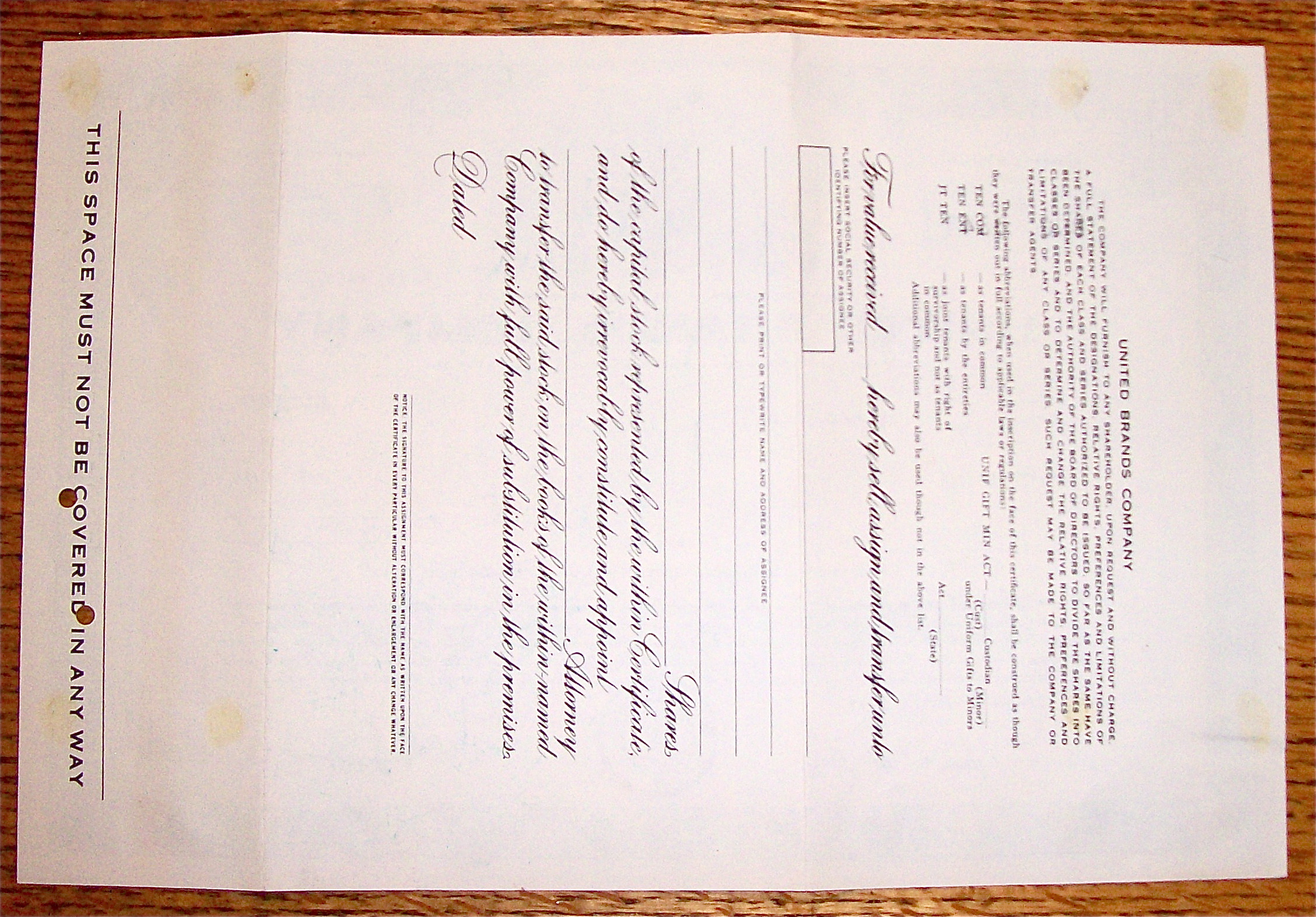 1977 United Brands Company Stock Certificate