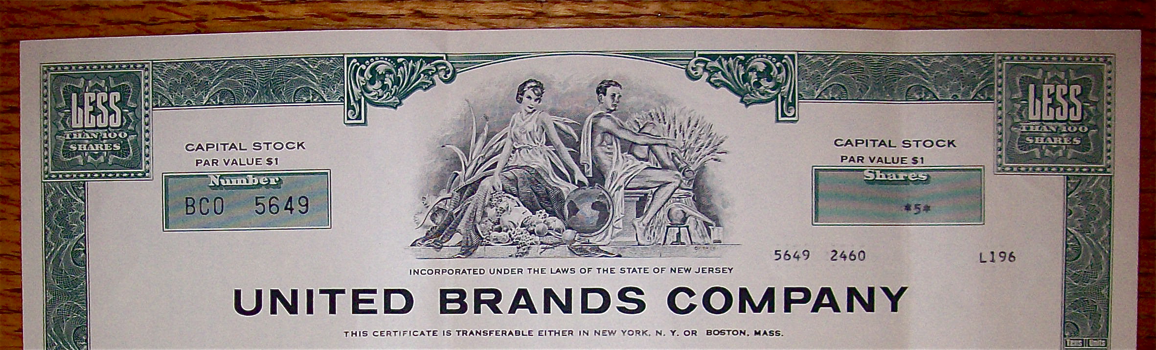 1977 United Brands Company Stock Certificate