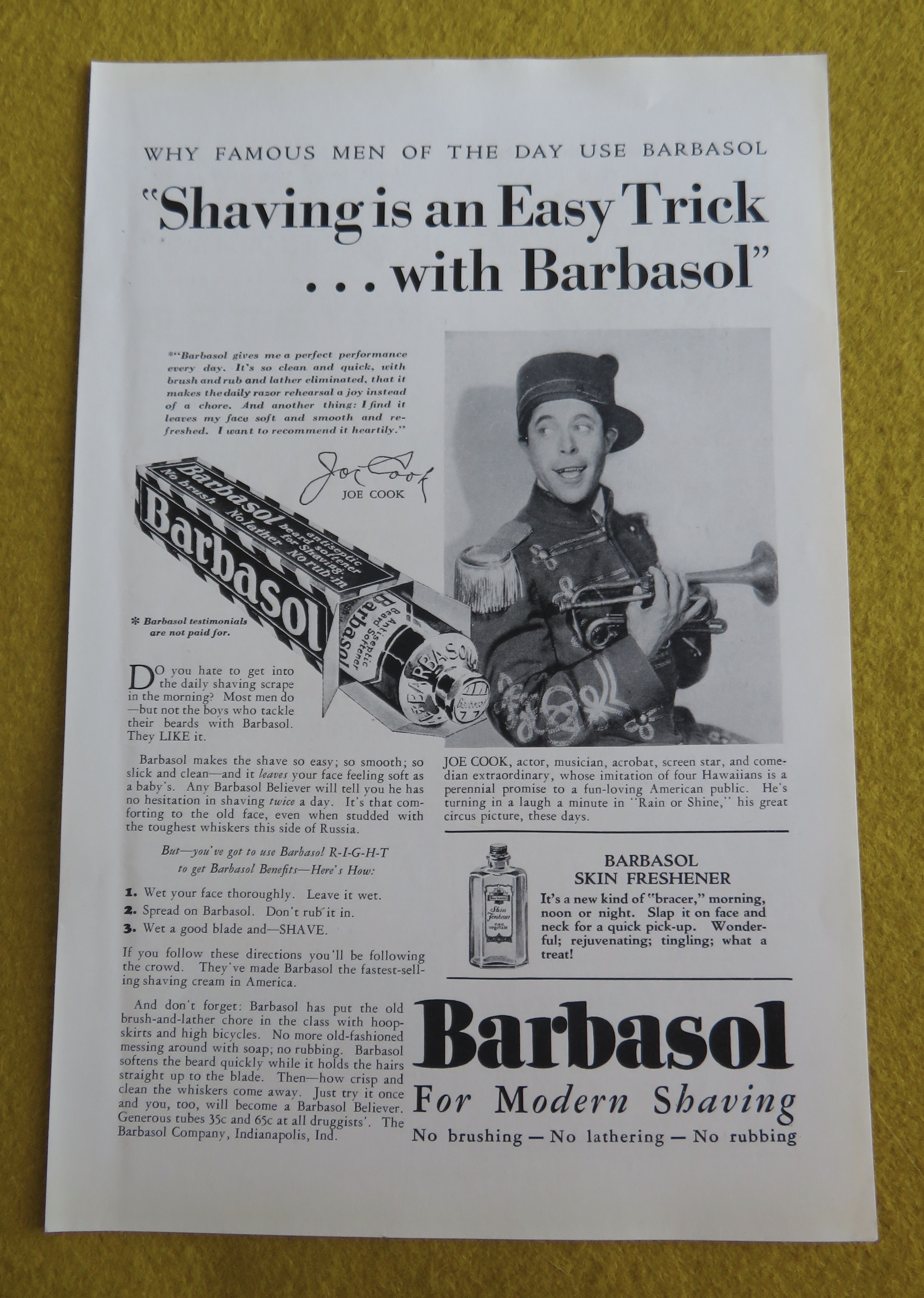 1930 Barbasol Shaving Cream with Actor Joe Cook