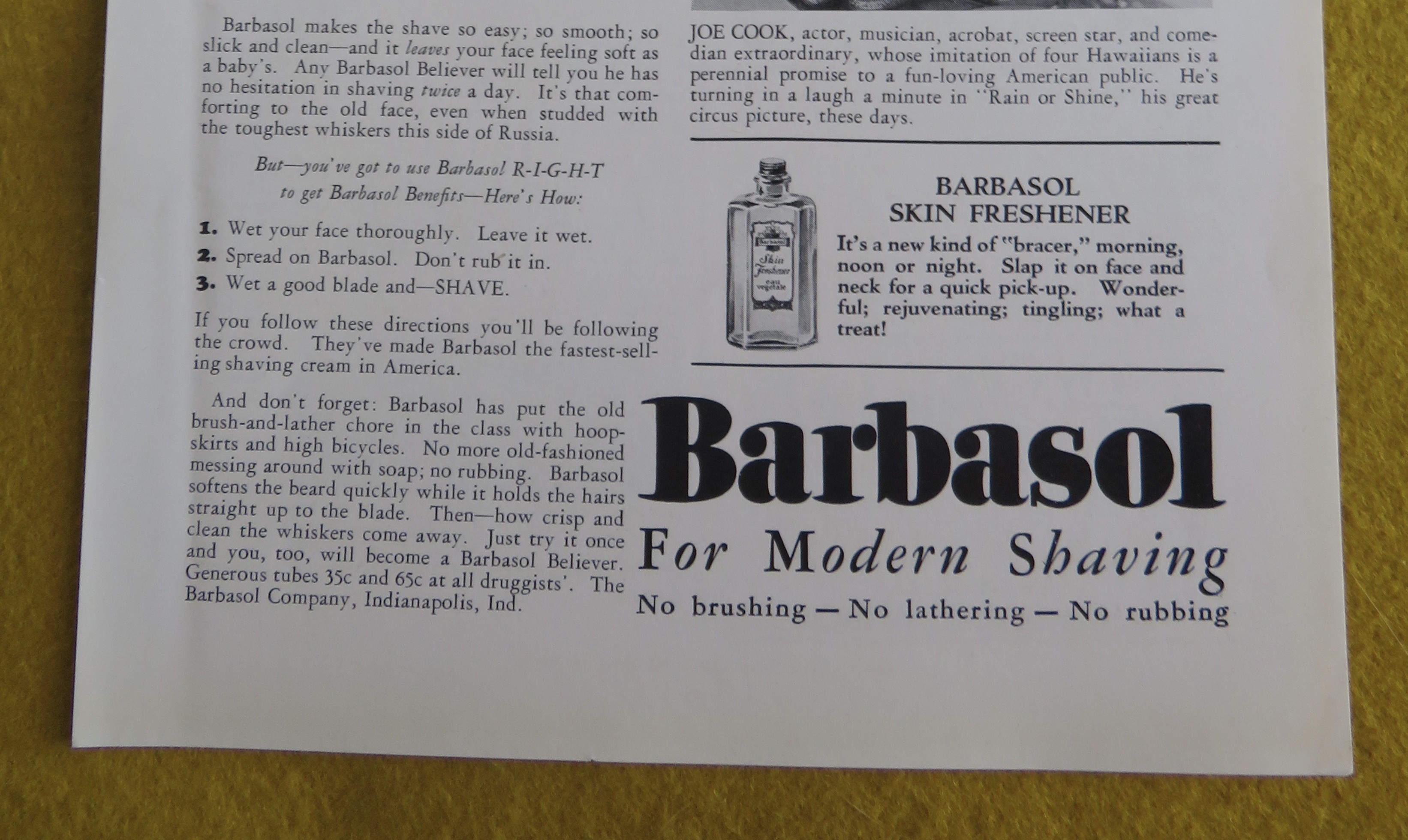 1930 Barbasol Shaving Cream with Actor Joe Cook