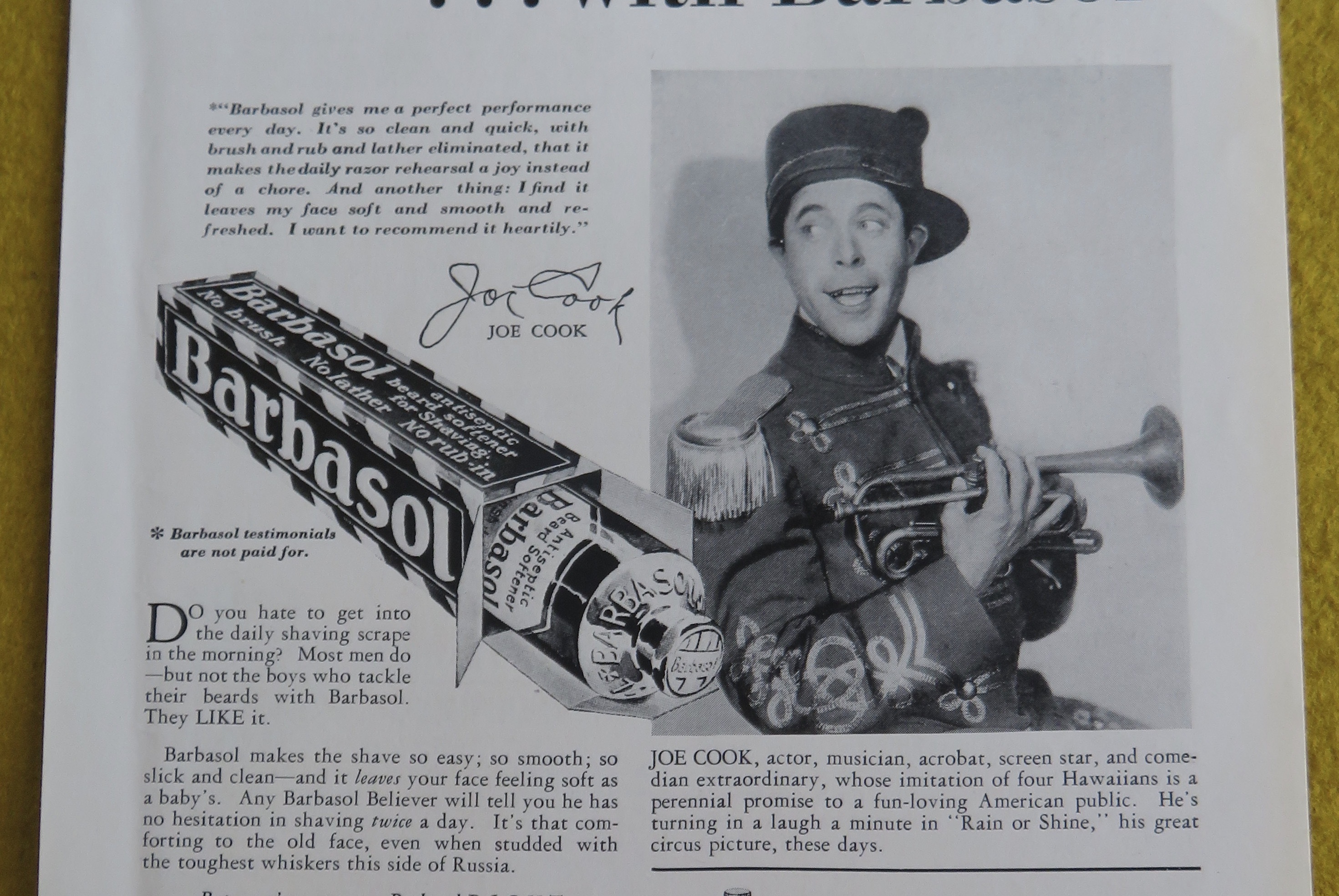 1930 Barbasol Shaving Cream with Actor Joe Cook