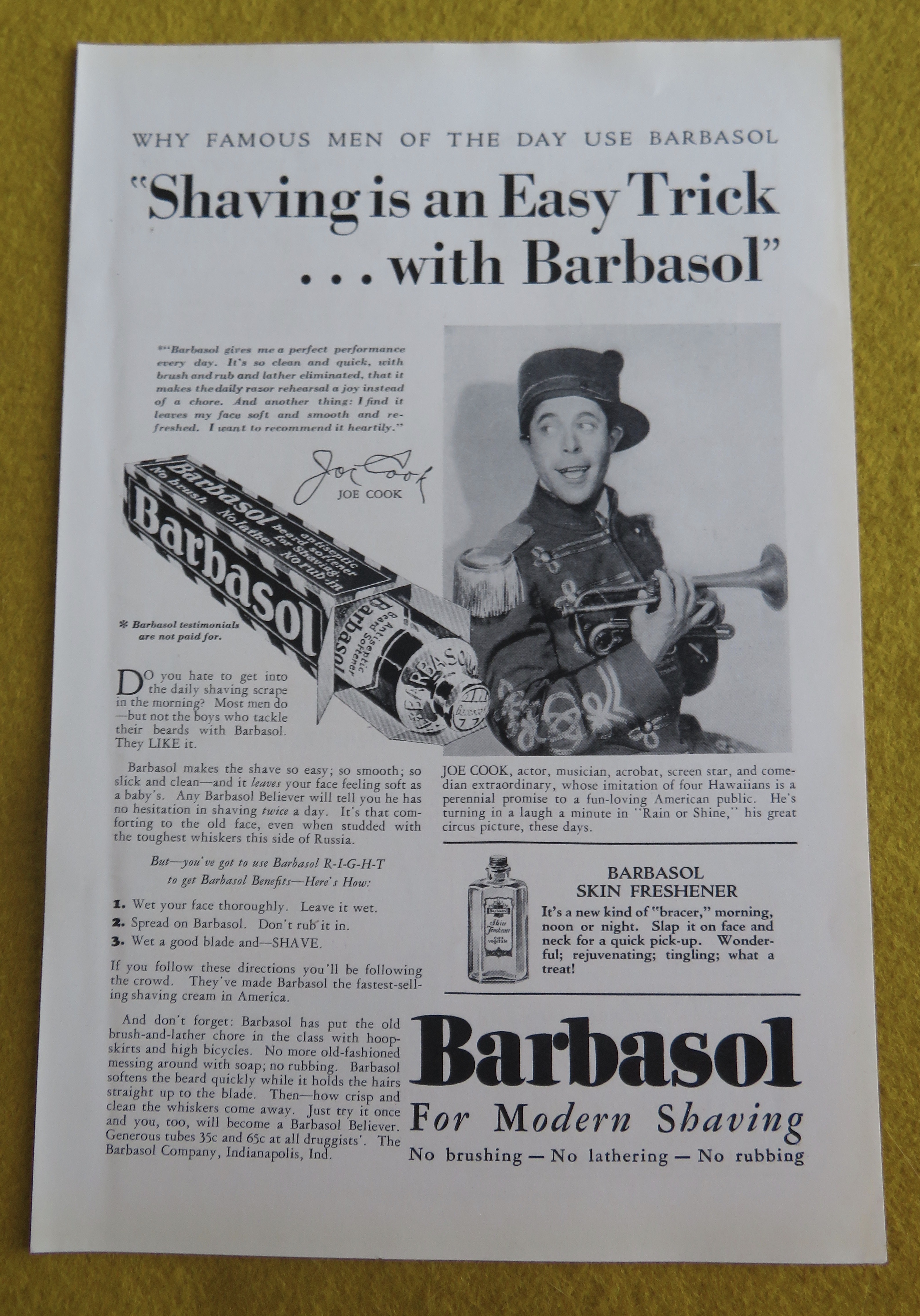 1930 Barbasol Shaving Cream with Actor Joe Cook