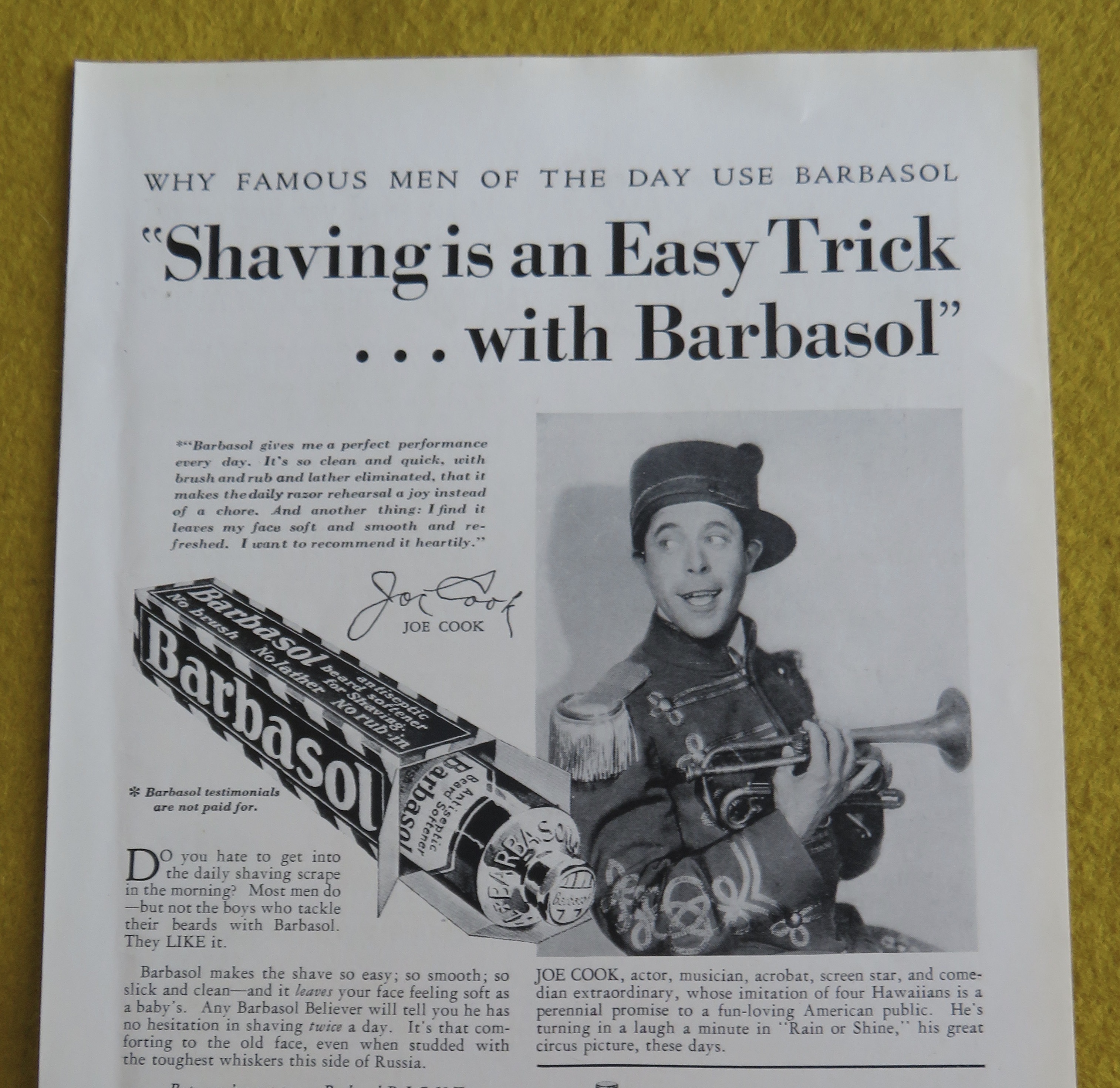 1930 Barbasol Shaving Cream with Actor Joe Cook
