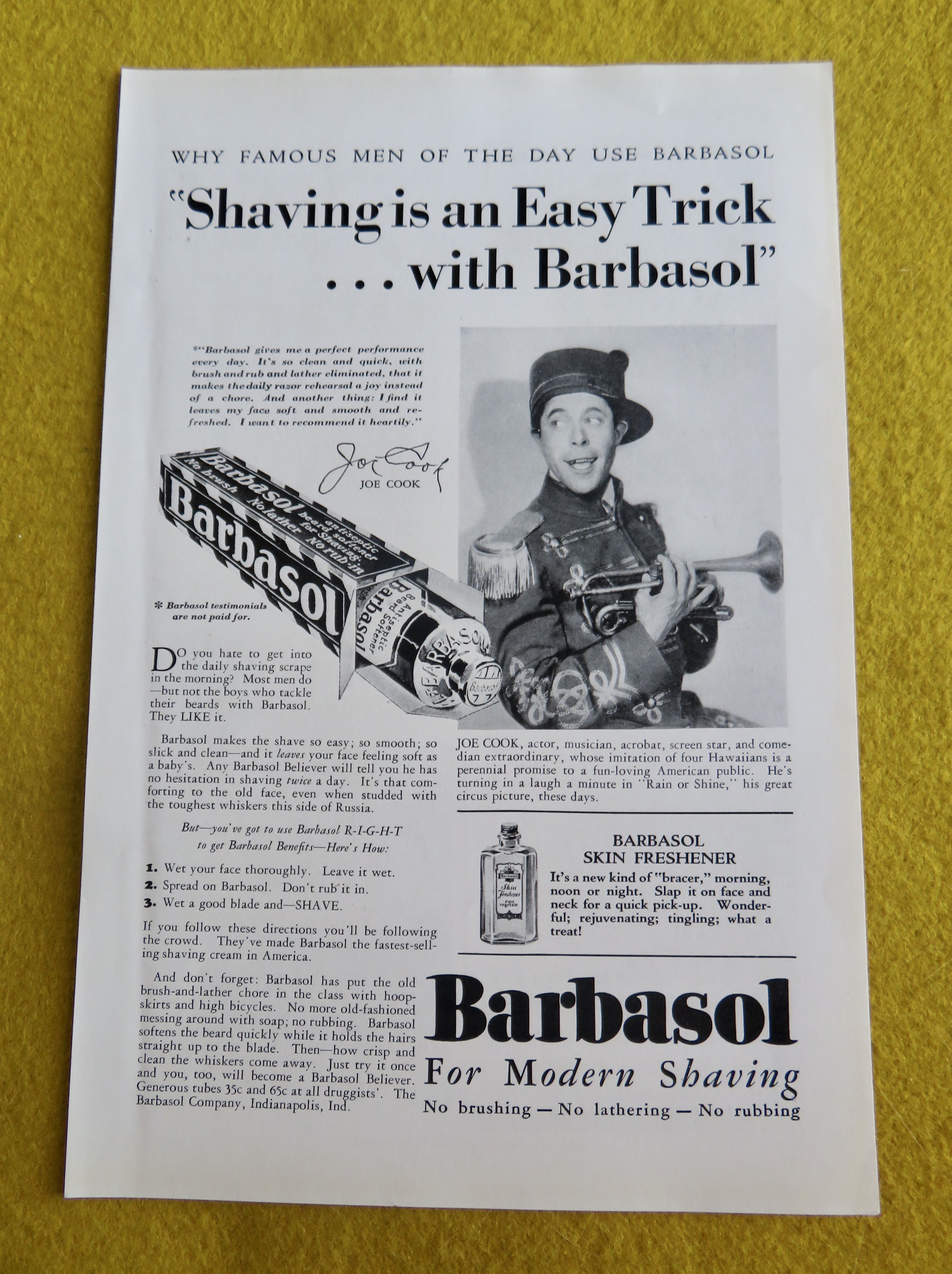 1930 Barbasol Shaving Cream with Actor Joe Cook