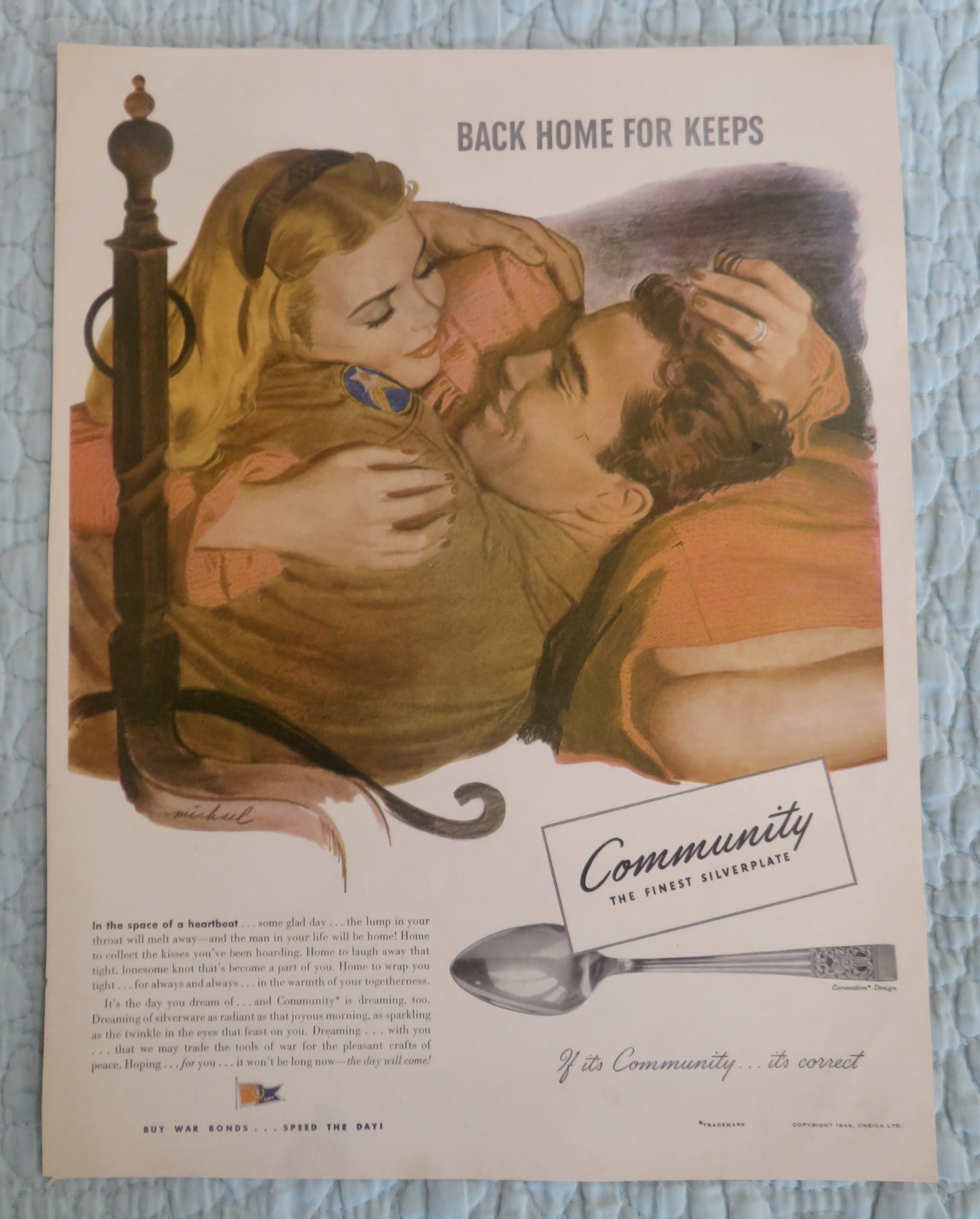 1944 Community Silverplate w/ Woman & Soldier Cuddling