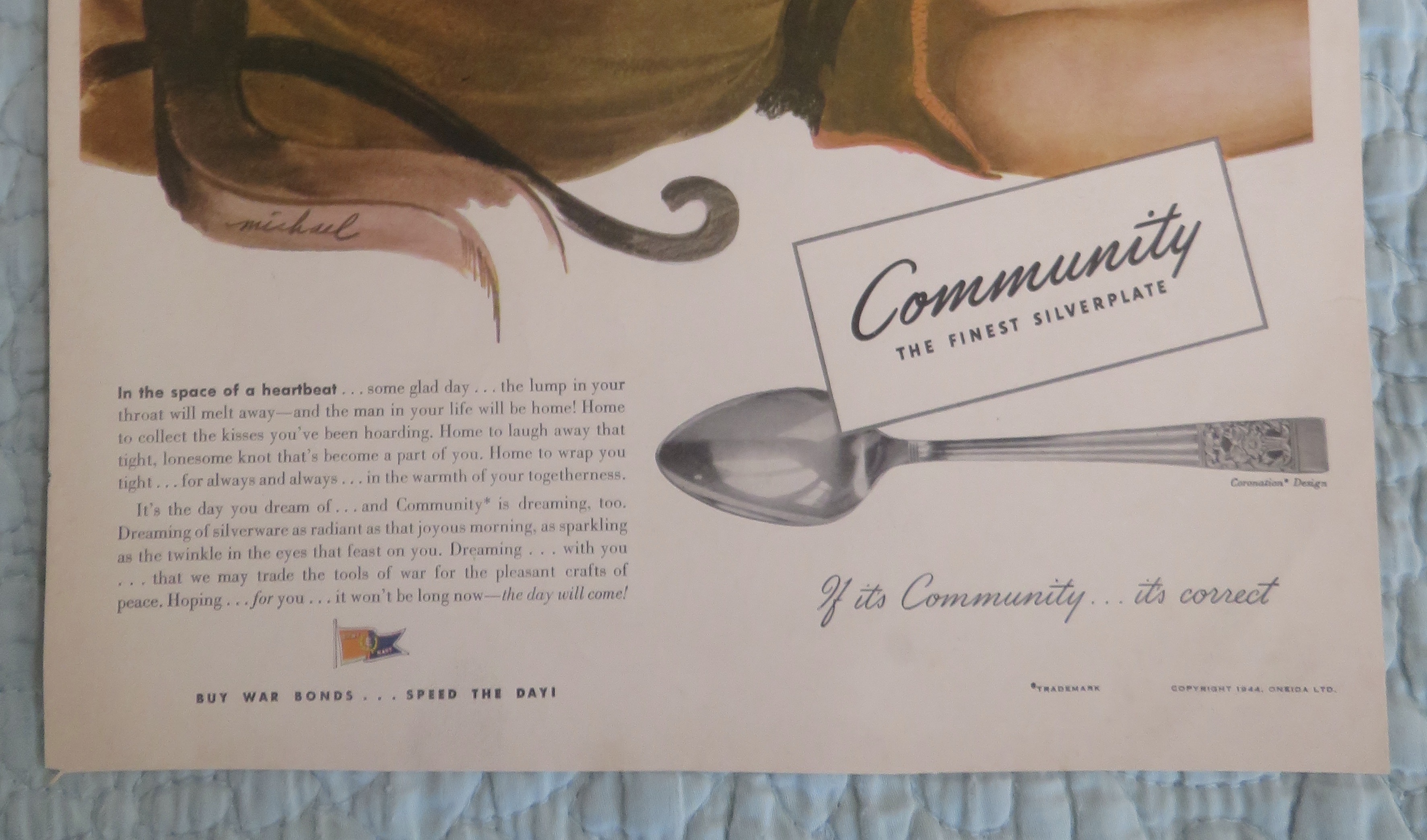 1944 Community Silverplate w/ Woman & Soldier Cuddling