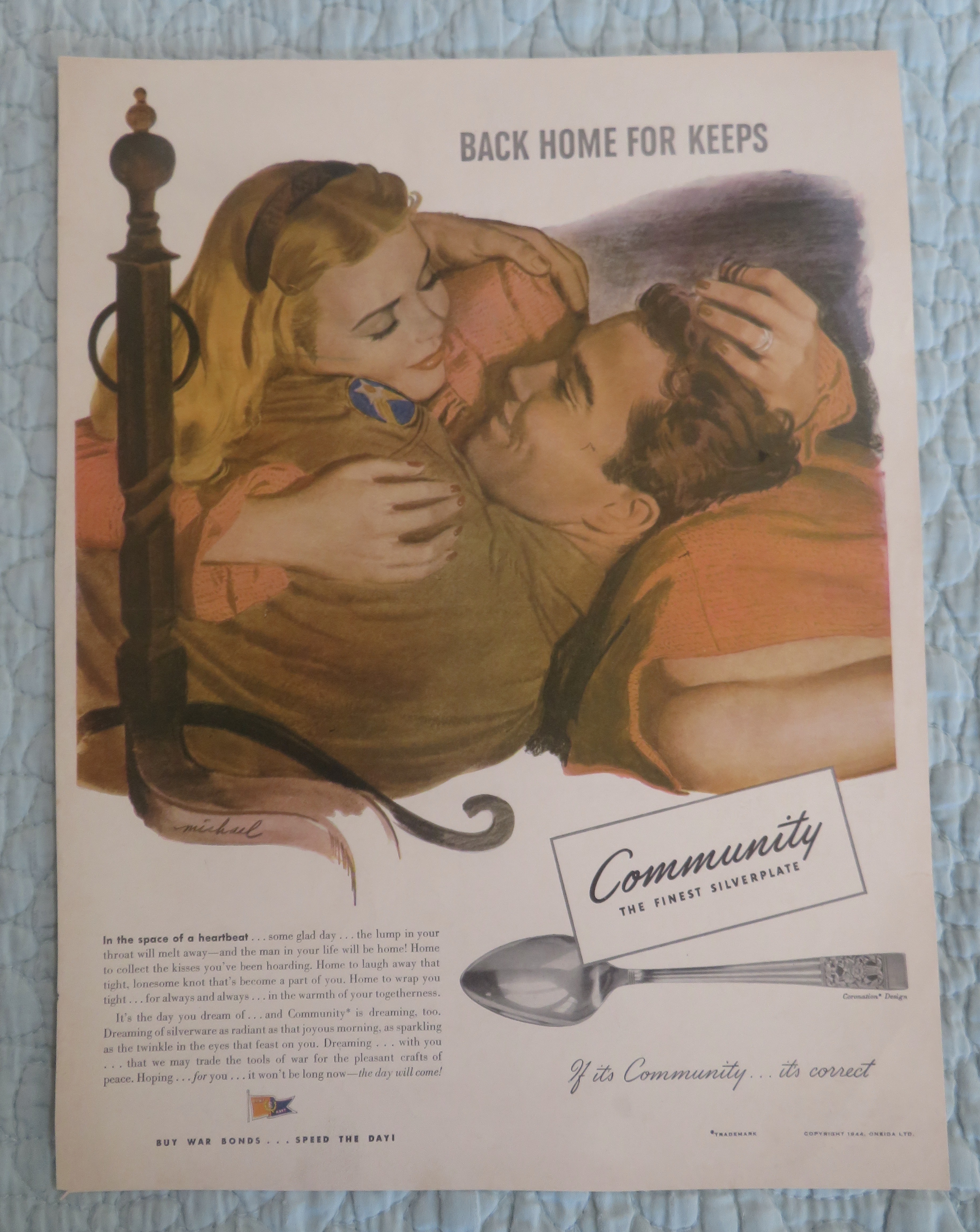 1944 Community Silverplate w/ Woman & Soldier Cuddling