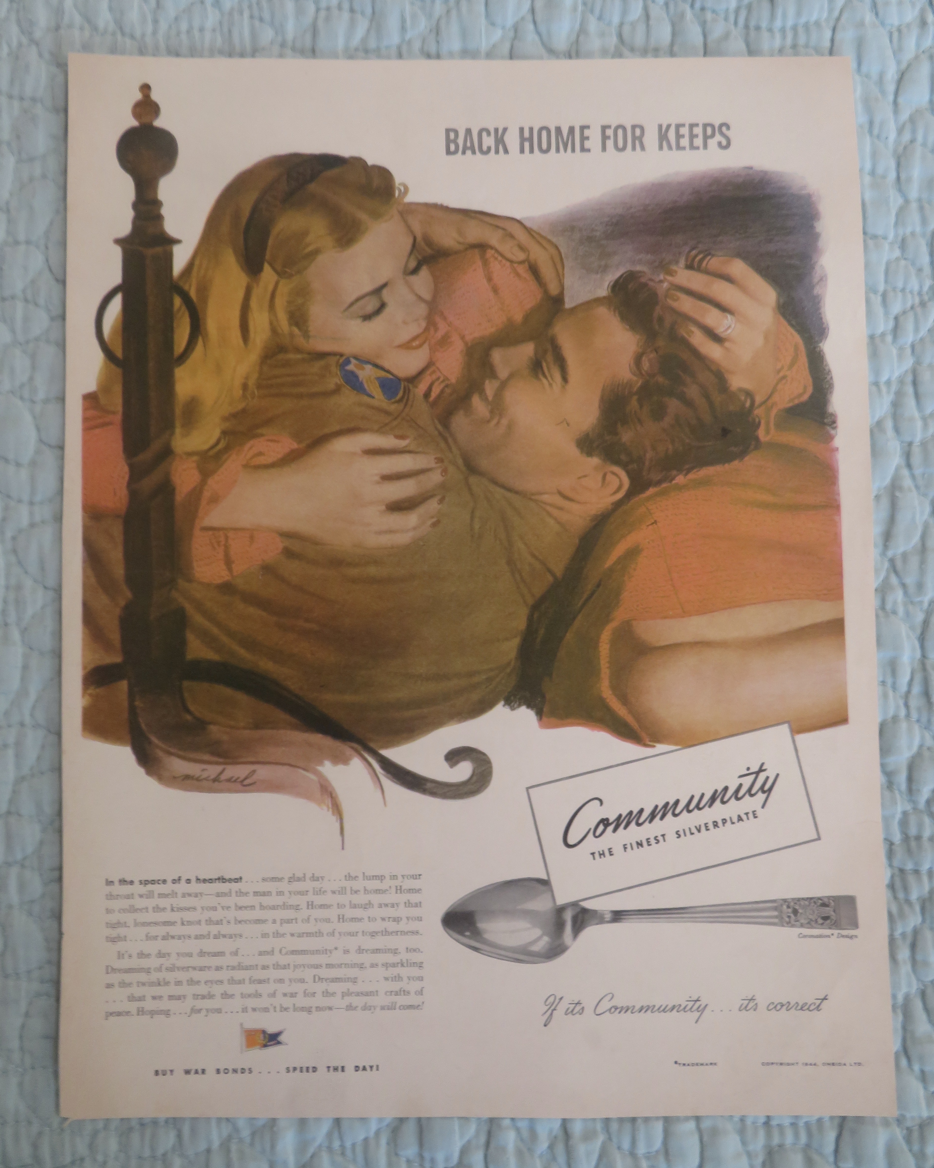 1944 Community Silverplate w/ Woman & Soldier Cuddling