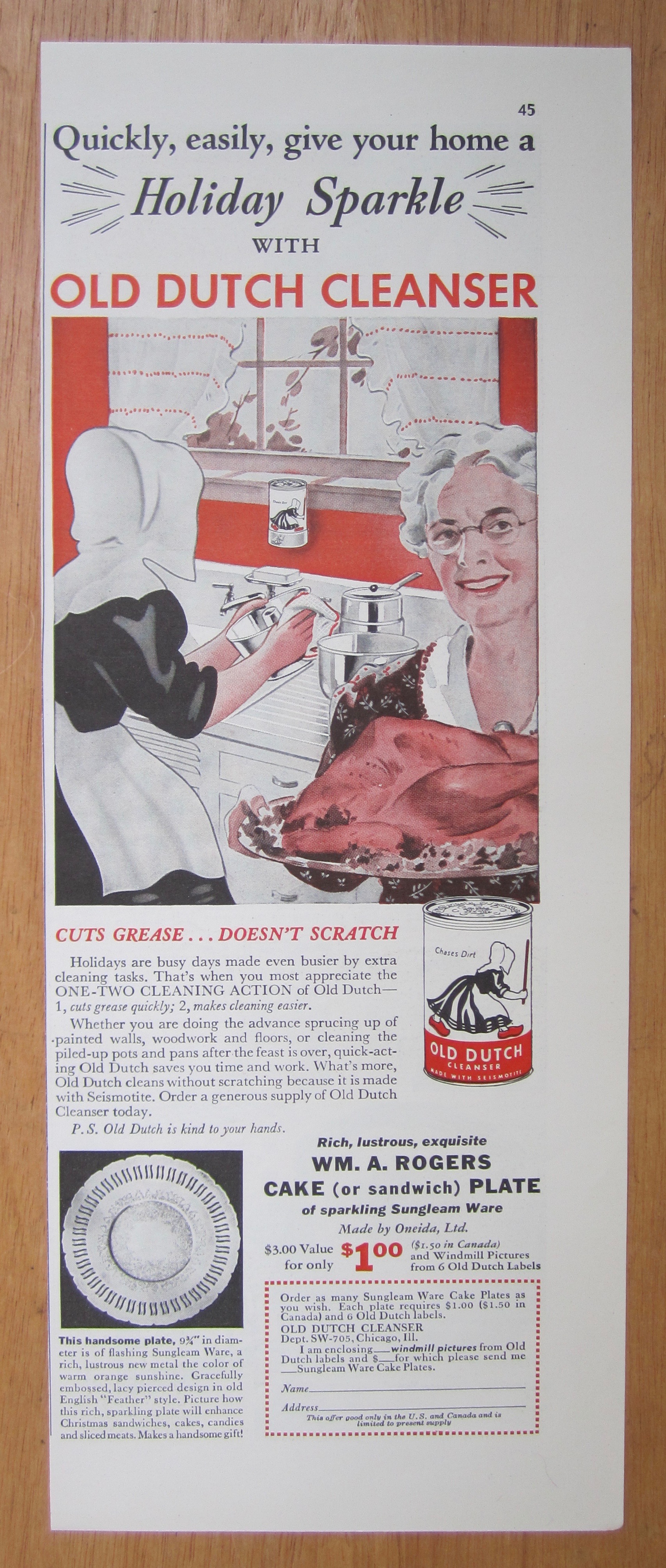 1939 Old Dutch Cleanser with Dutch Woman Wiping Pot