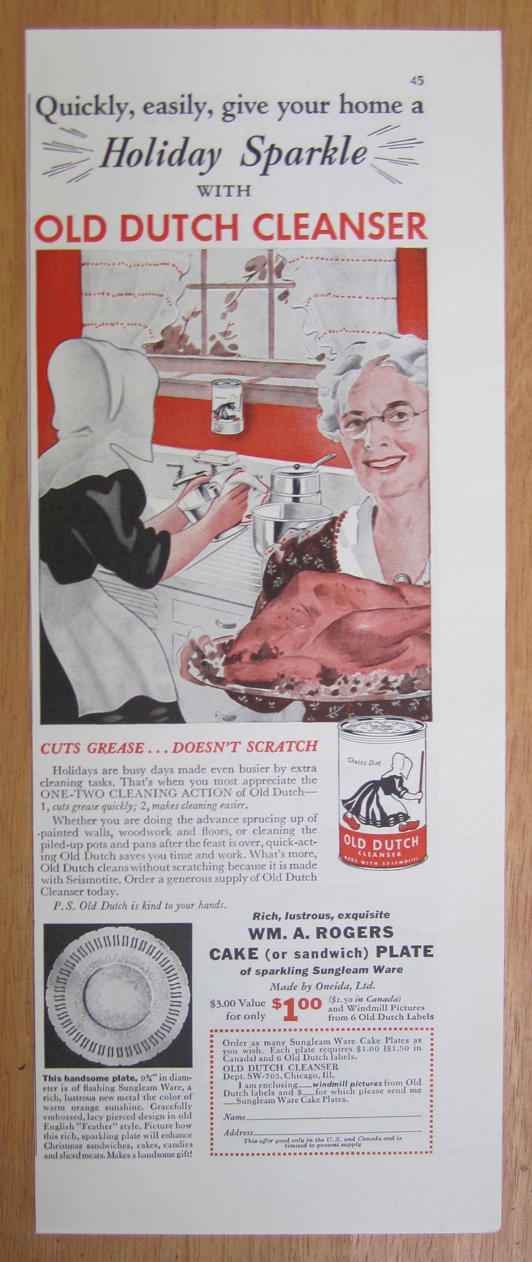 1939 Old Dutch Cleanser with Dutch Woman Wiping Pot