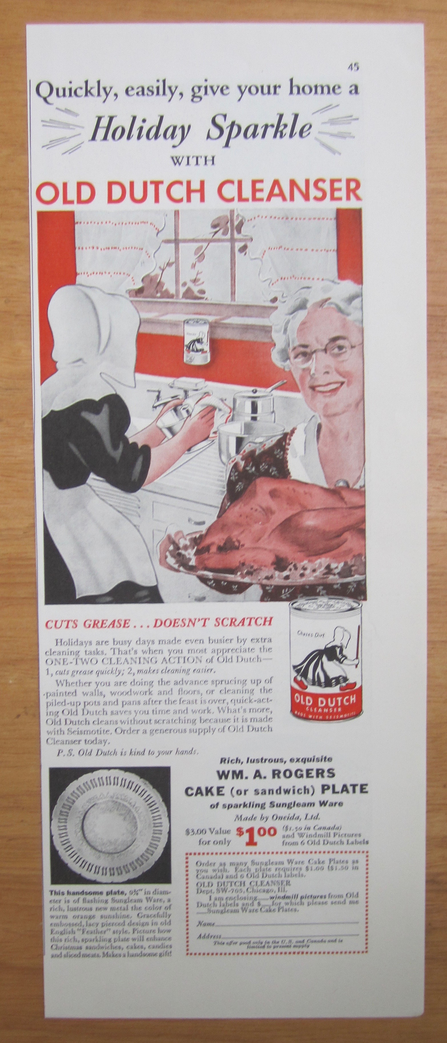 1939 Old Dutch Cleanser with Dutch Woman Wiping Pot