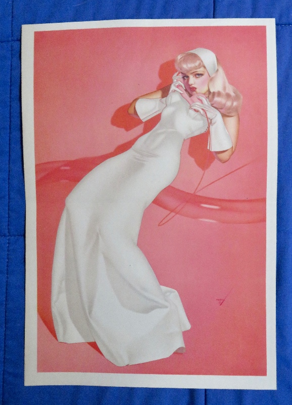 Original 1945 Sexy Pin Up Girl In White Dress While Talking On The Telephone By George Petty