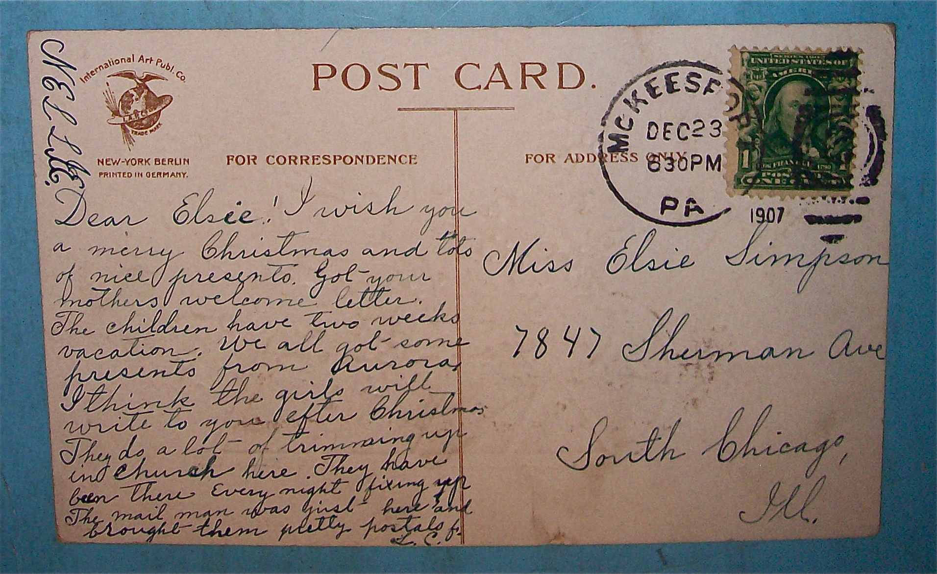 Merry Christmas Postcard By Ellen Clapsaddle