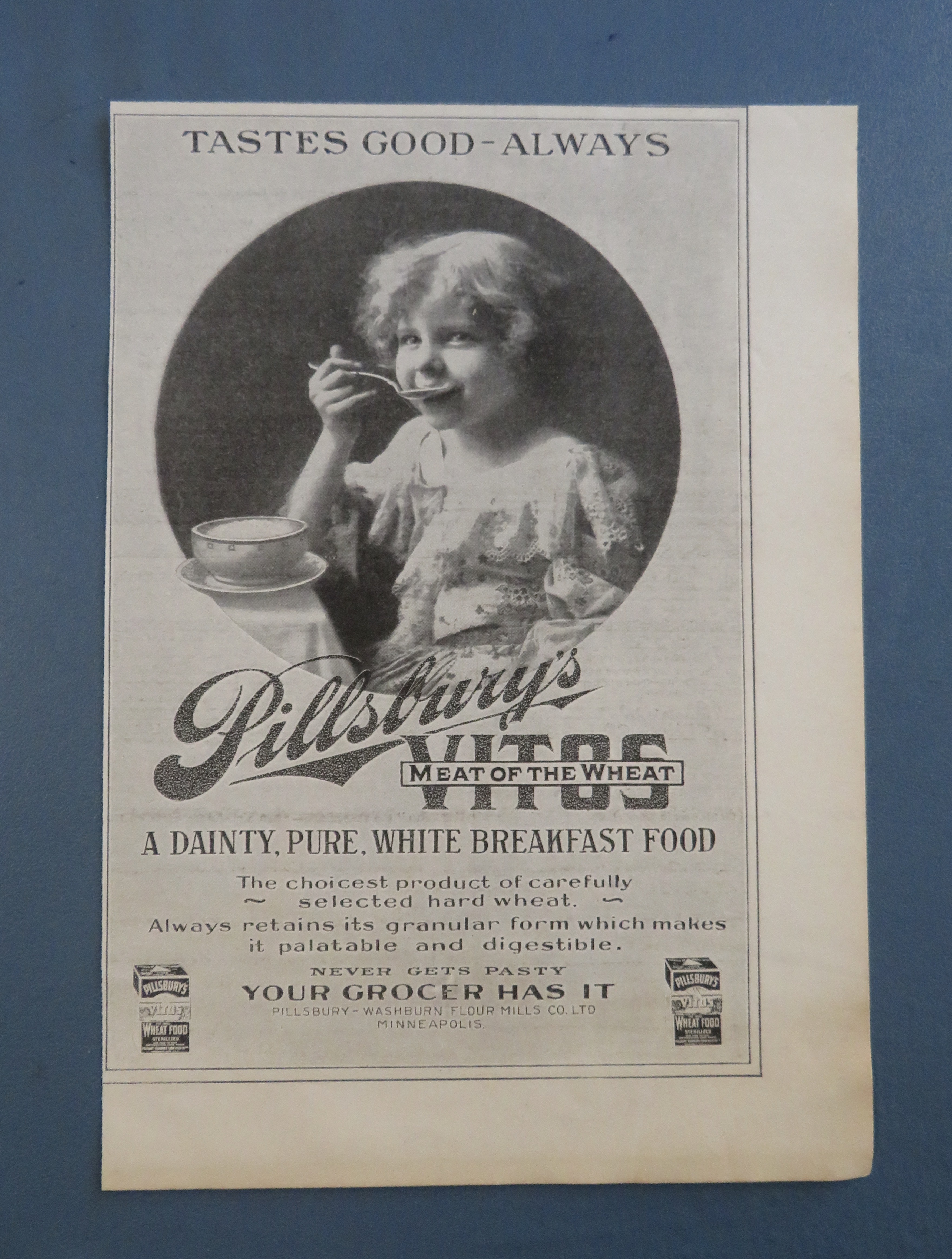 1905 Pillsbury's Vitos Wheat Food with Girl Eating