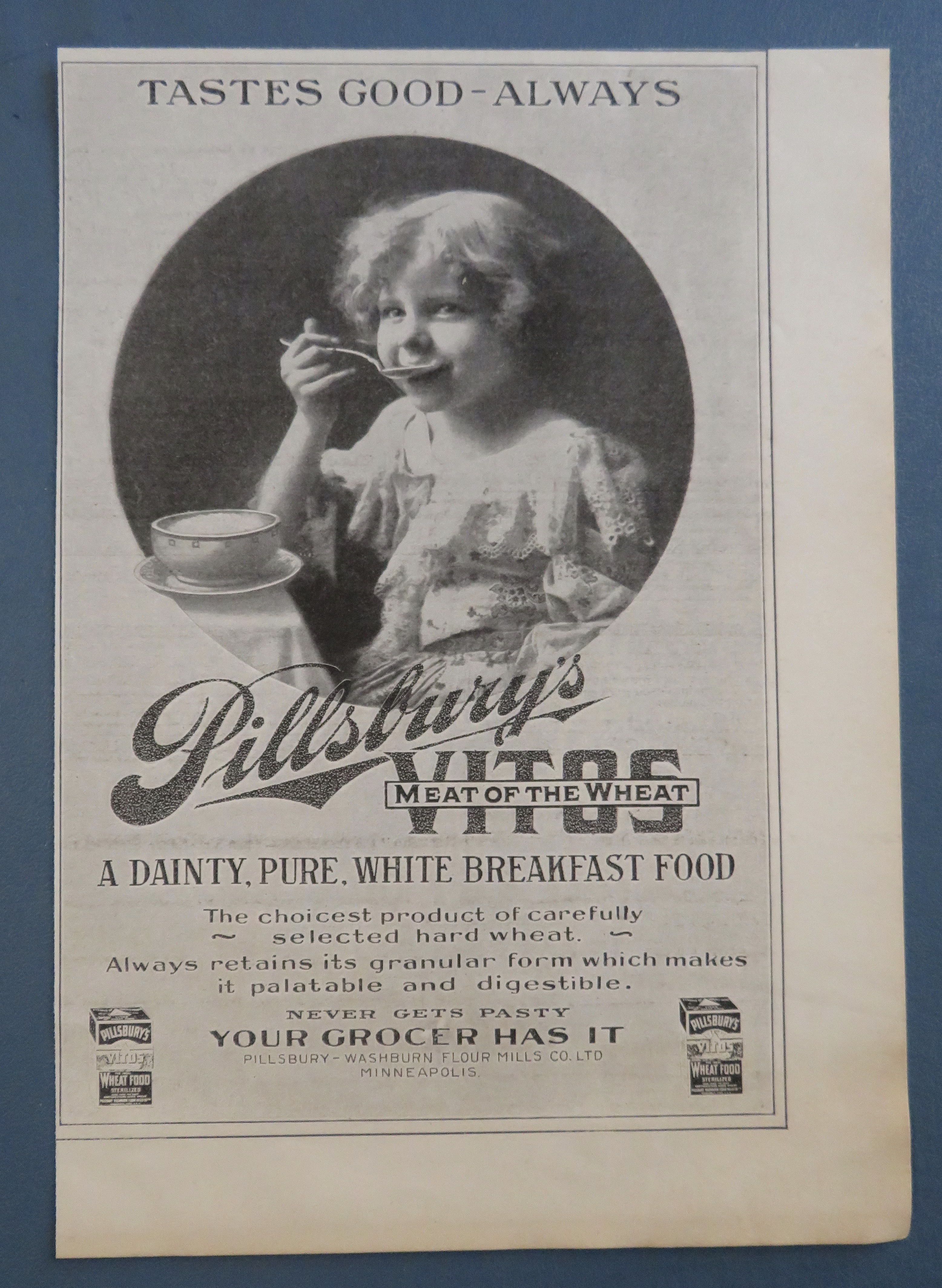 1905 Pillsbury's Vitos Wheat Food with Girl Eating
