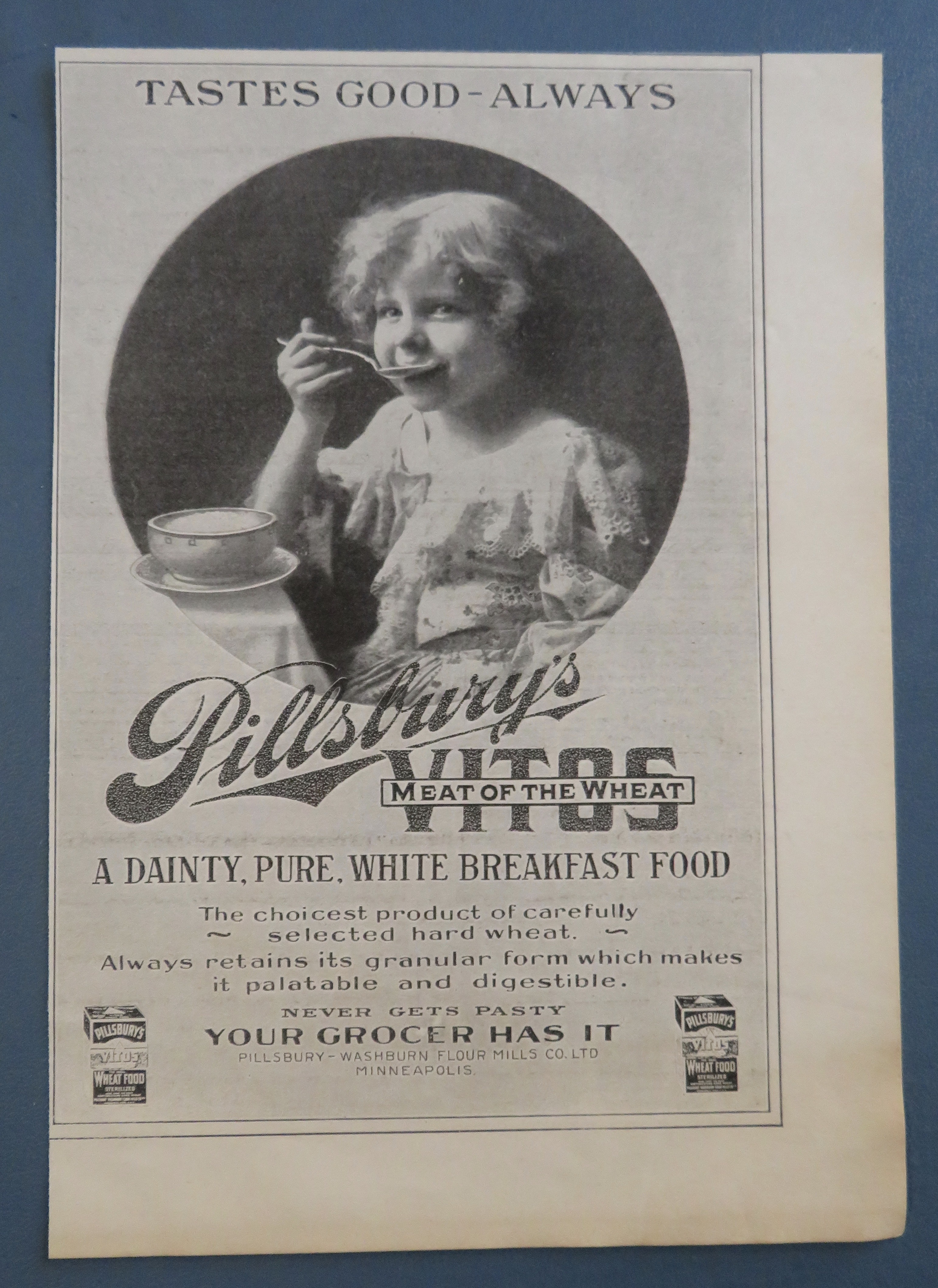 1905 Pillsbury's Vitos Wheat Food with Girl Eating