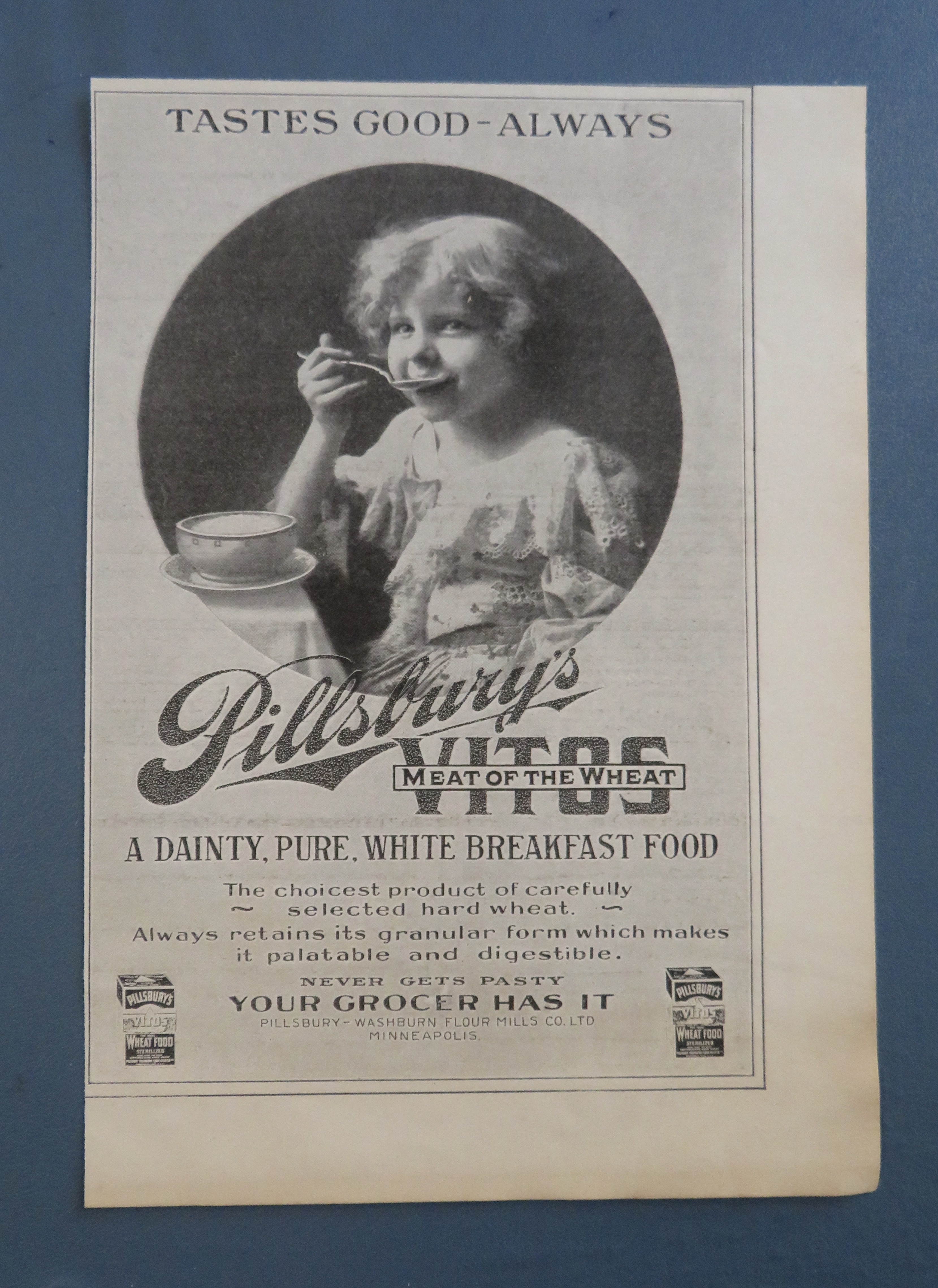 1905 Pillsbury's Vitos Wheat Food with Girl Eating