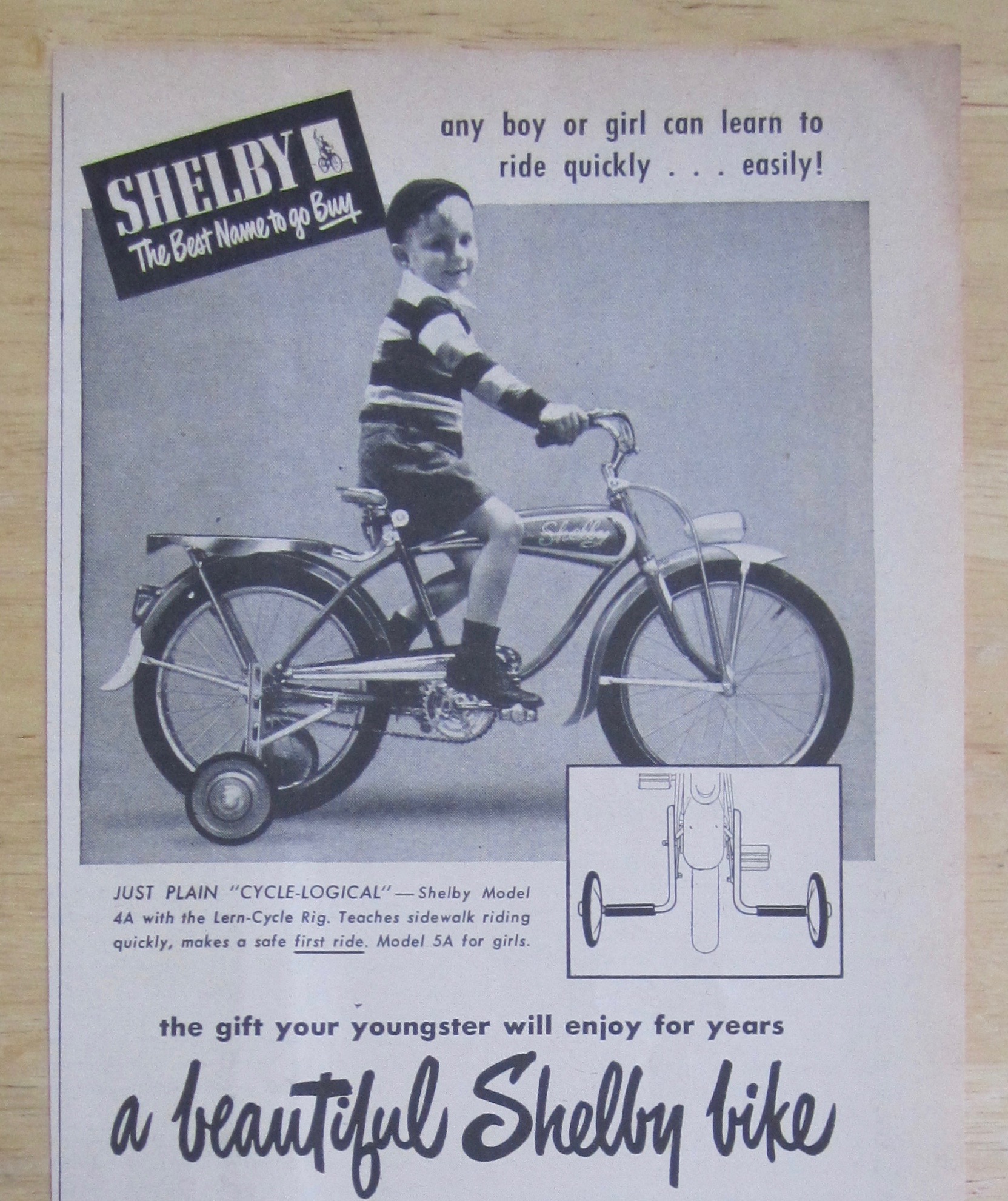1950 Shelby Bicycles with a Boy on the Cycle Logical