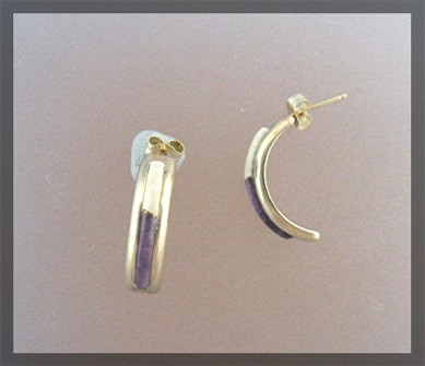 14K Gold Amethyst Jade Pierced Earrings Signed SKY