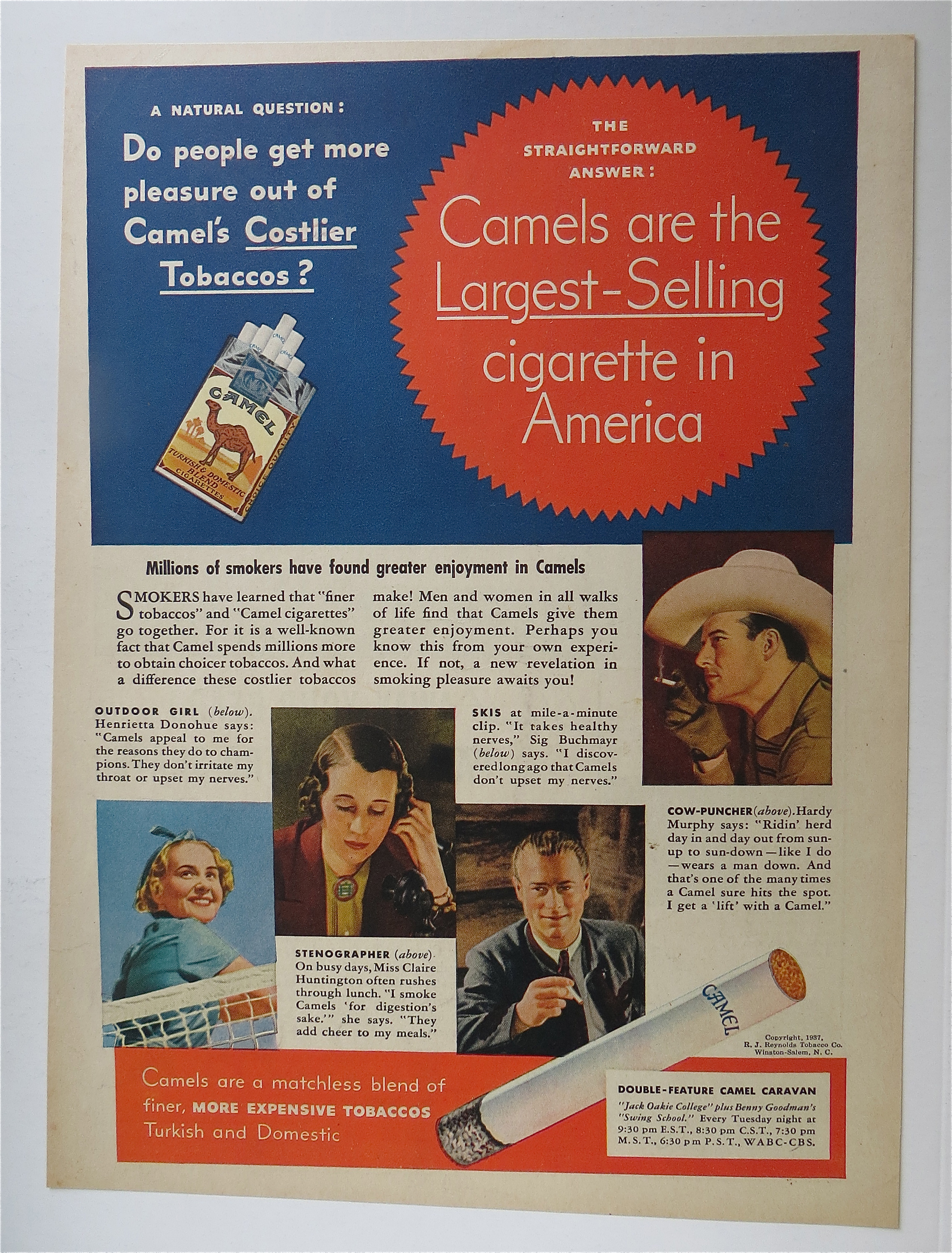1937 Camel Cigarette w/Cow Puncher, Stenographer & More
