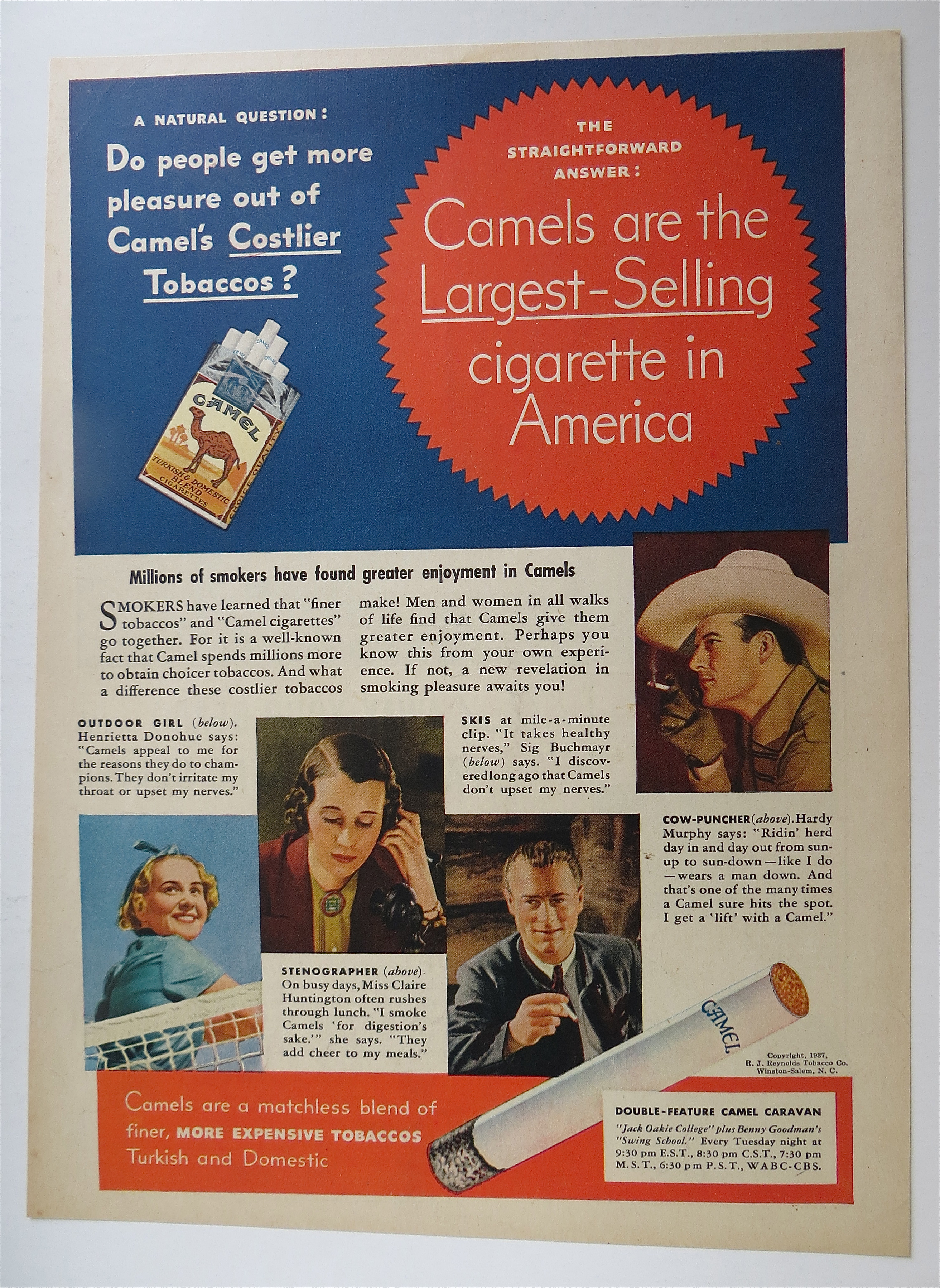 1937 Camel Cigarette w/Cow Puncher, Stenographer & More
