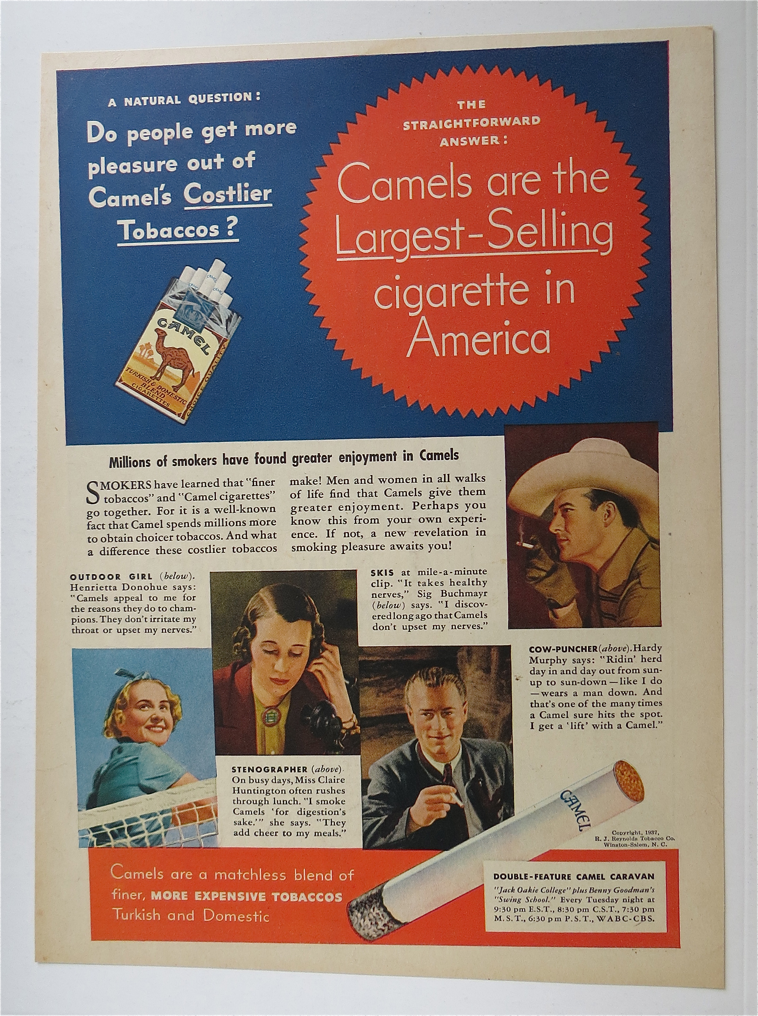 1937 Camel Cigarette w/Cow Puncher, Stenographer & More