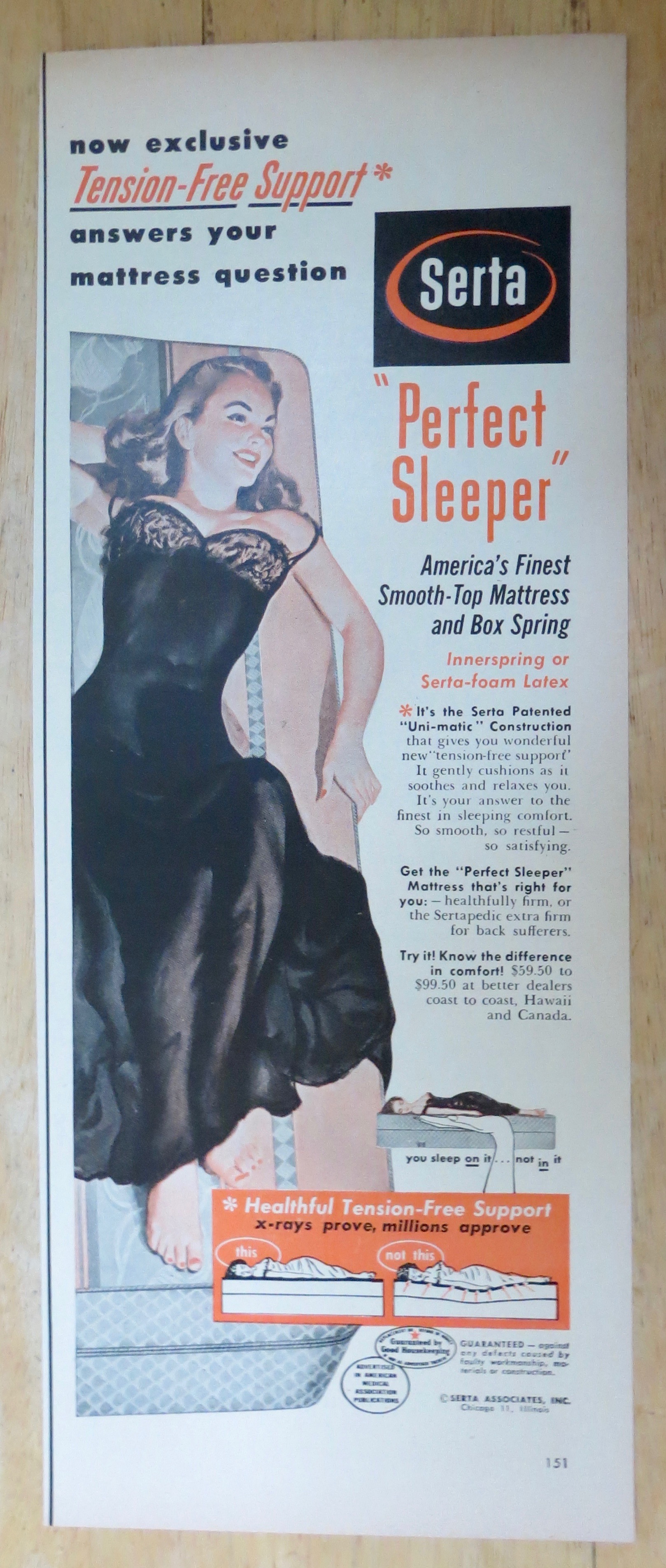 1952 Serta Perfect Sleeper w/ Woman Laying on Mattress