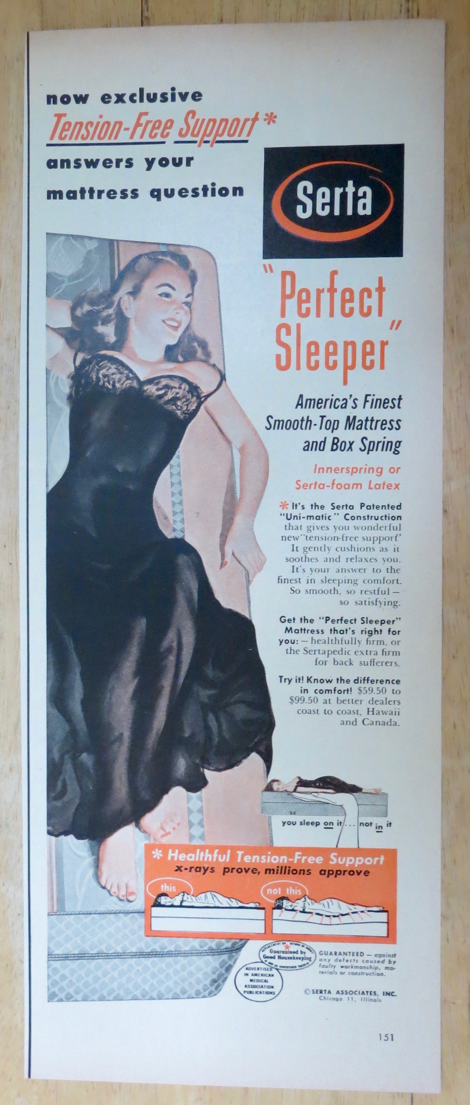 1952 Serta Perfect Sleeper w/ Woman Laying on Mattress