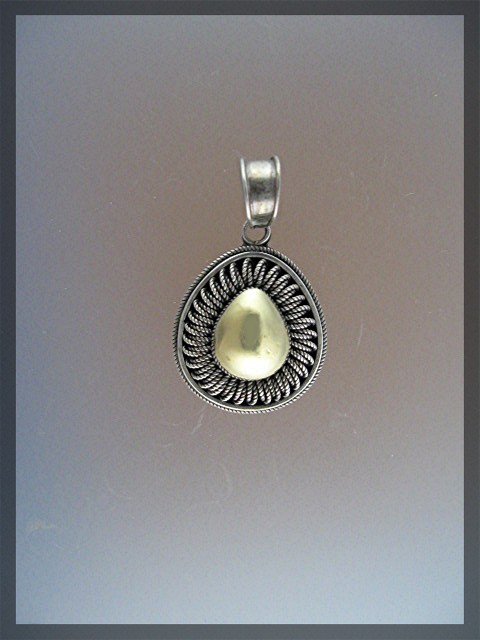 Pendant  18K Gold and Sterling Silver Signed B.A.