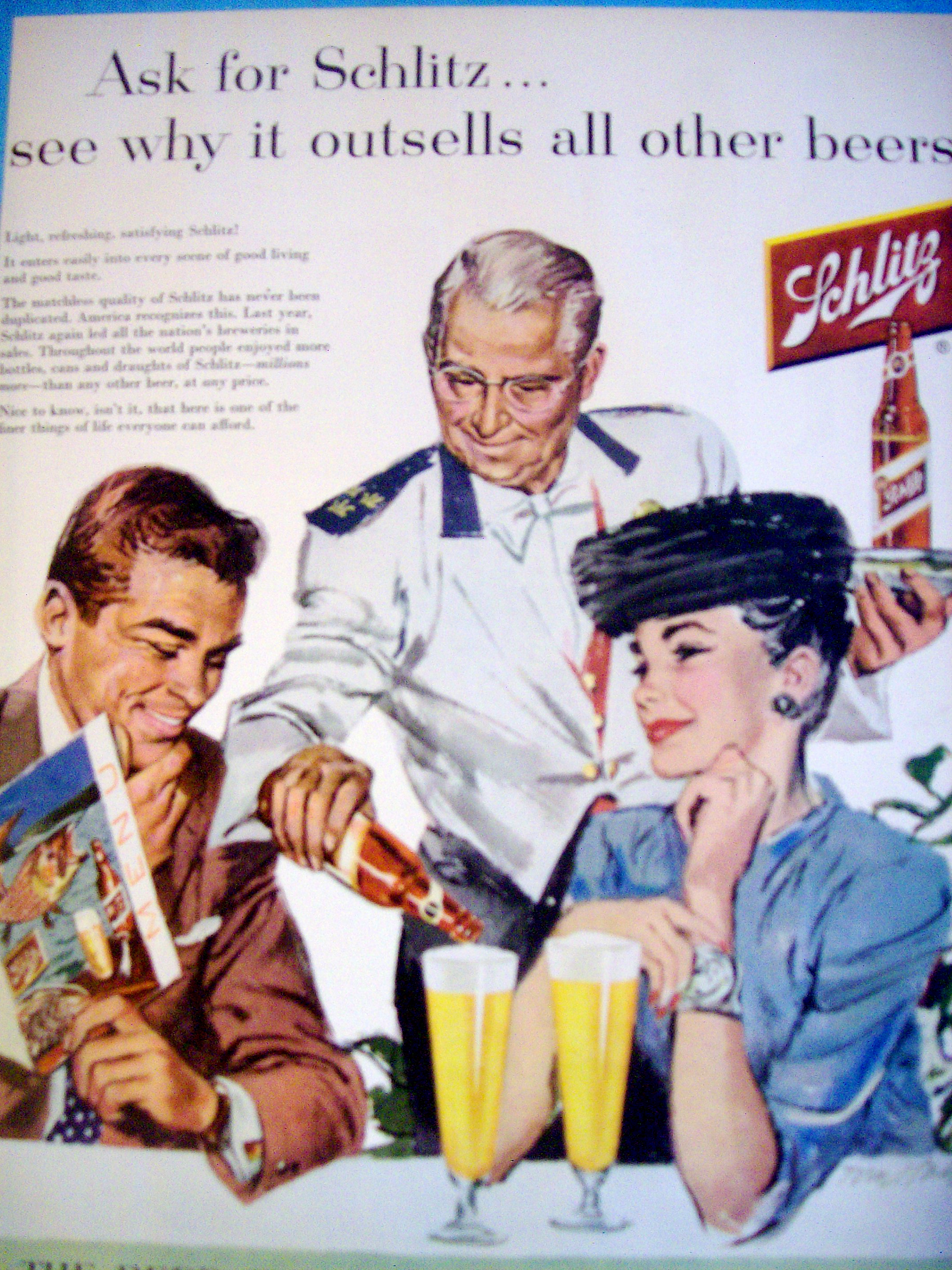 1956 Schlitz Beer with Couple At Restaurant