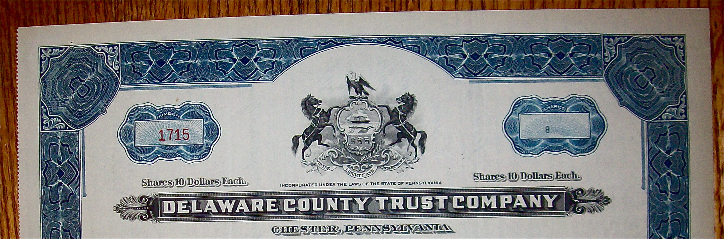 1951 Delaware County Trust Co Stock Certificate